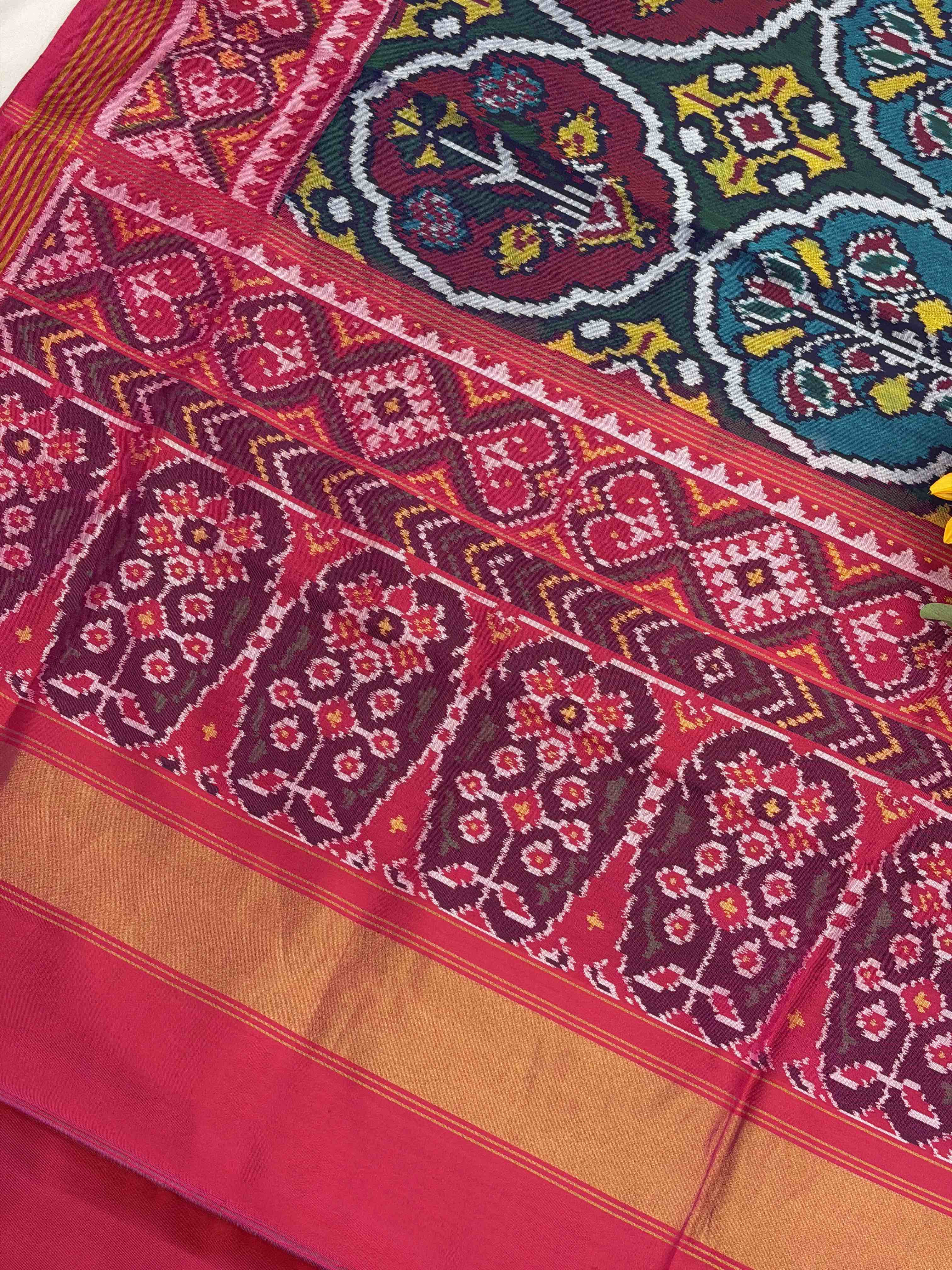 Pink & teal with magenta floral Pattern single Ikat