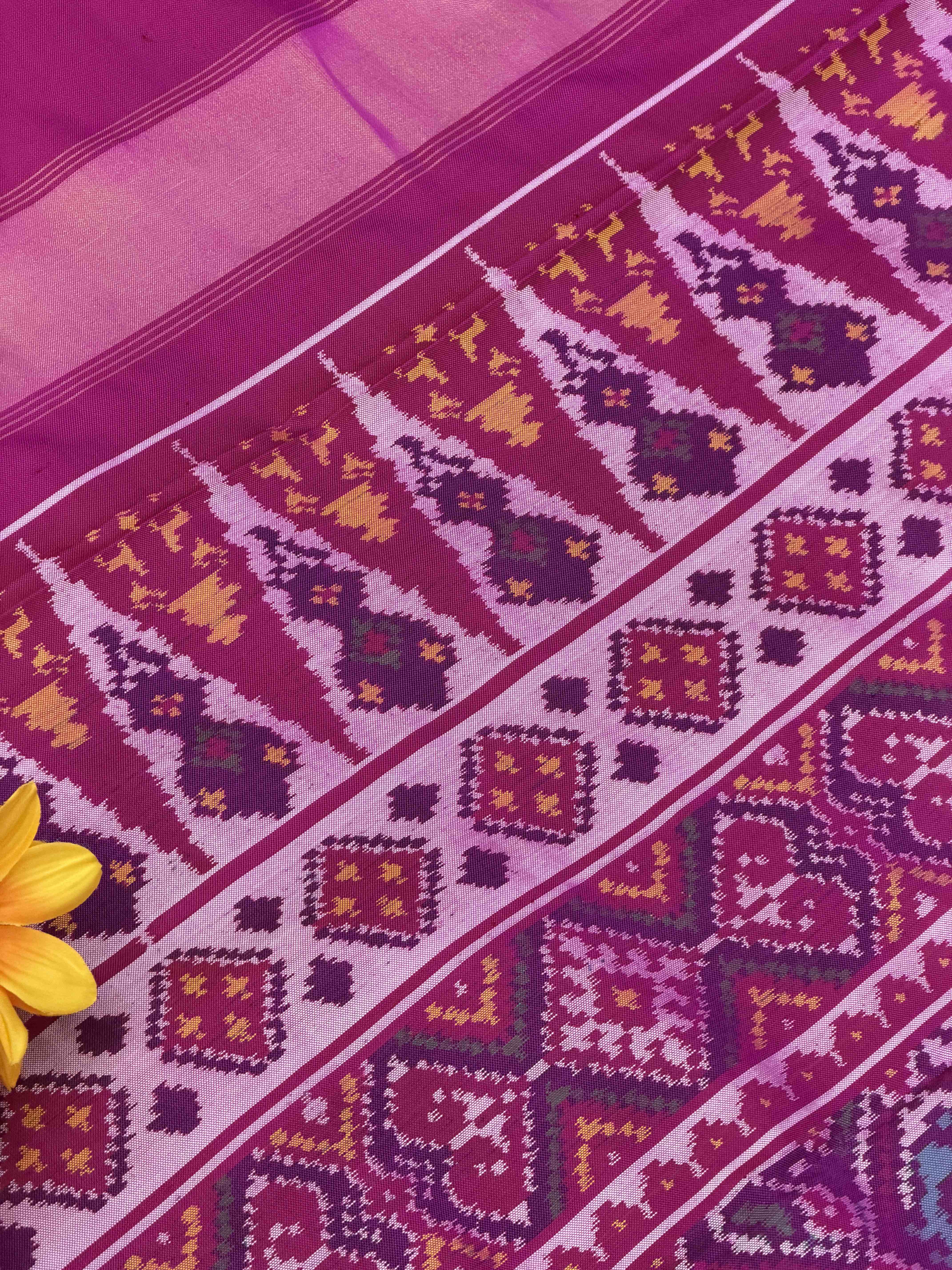 Pink & light pink small figures single ikat Patola Sare
