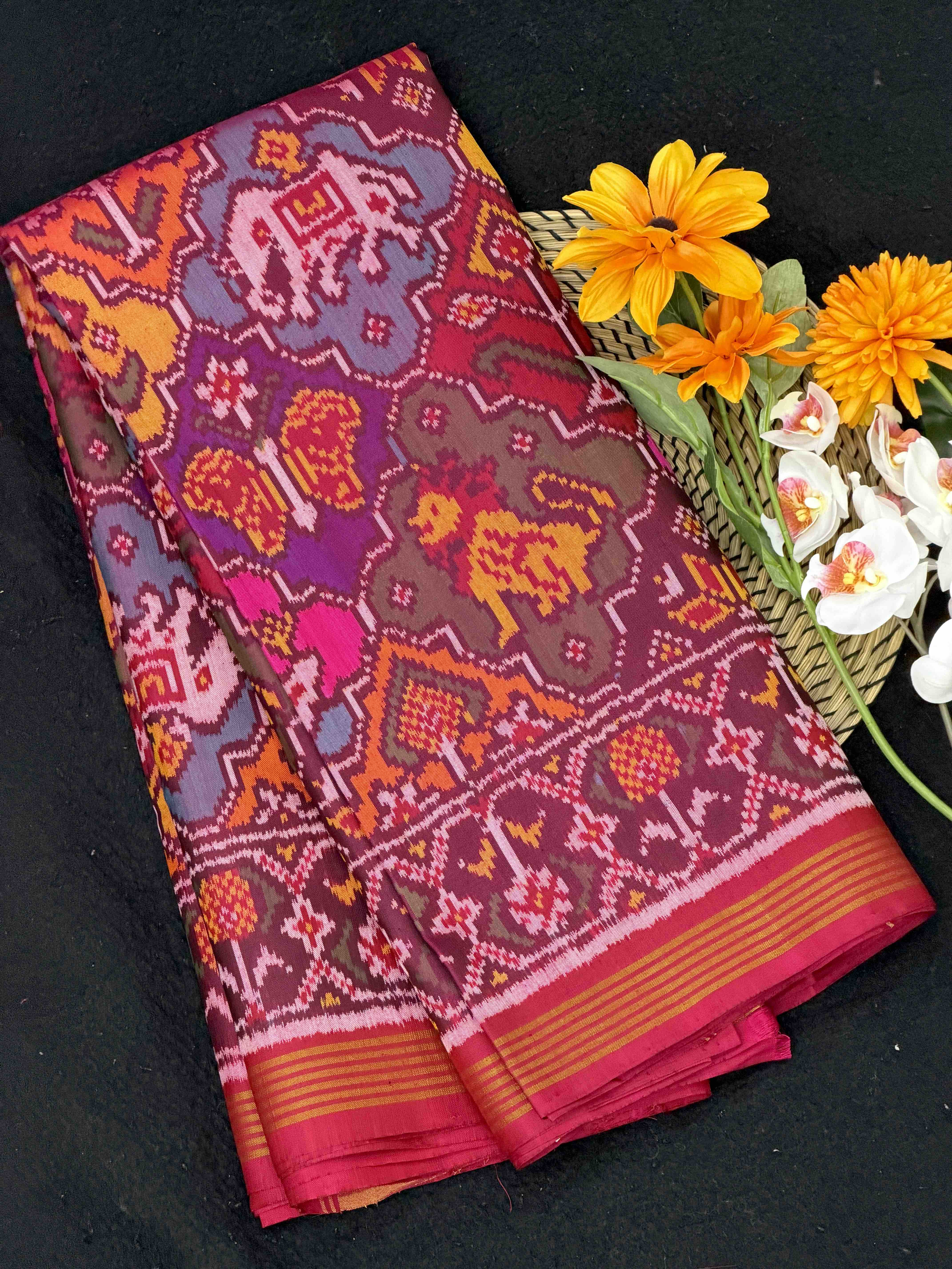 Pink with multi colour shadee Single Ikat Patola