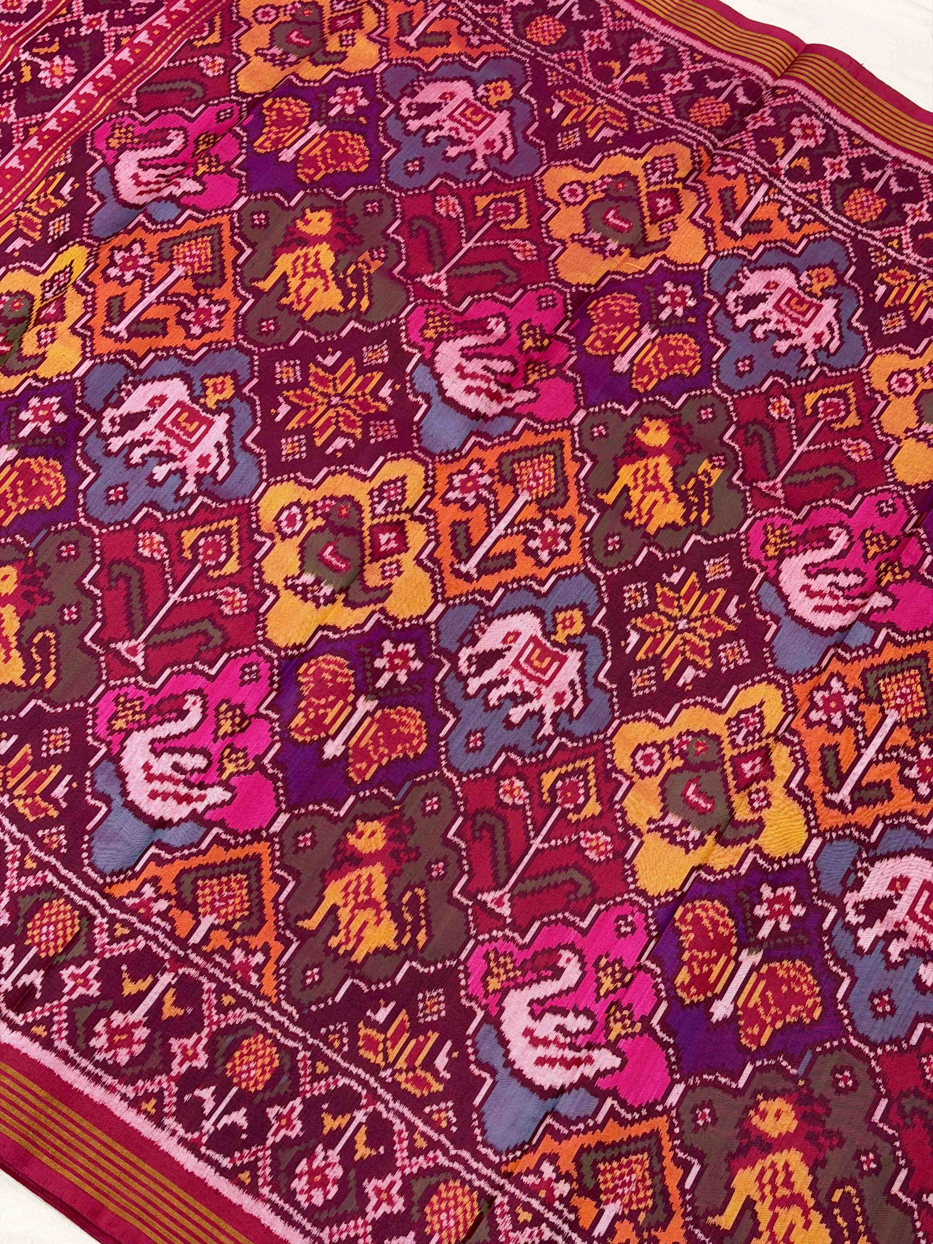 Pink with multi colour shadee Single Ikat Patola