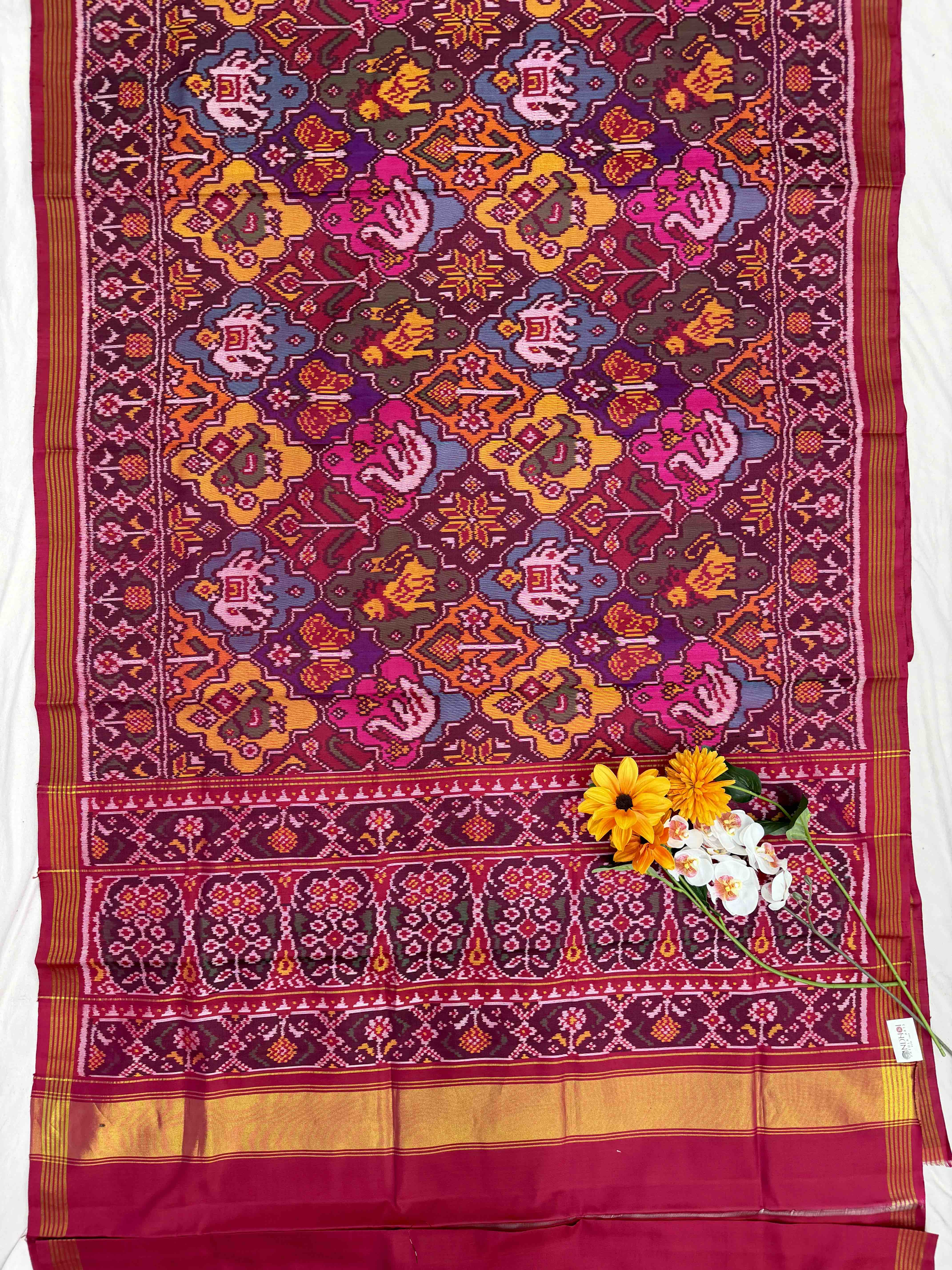 Pink with multi colour shadee Single Ikat Patola