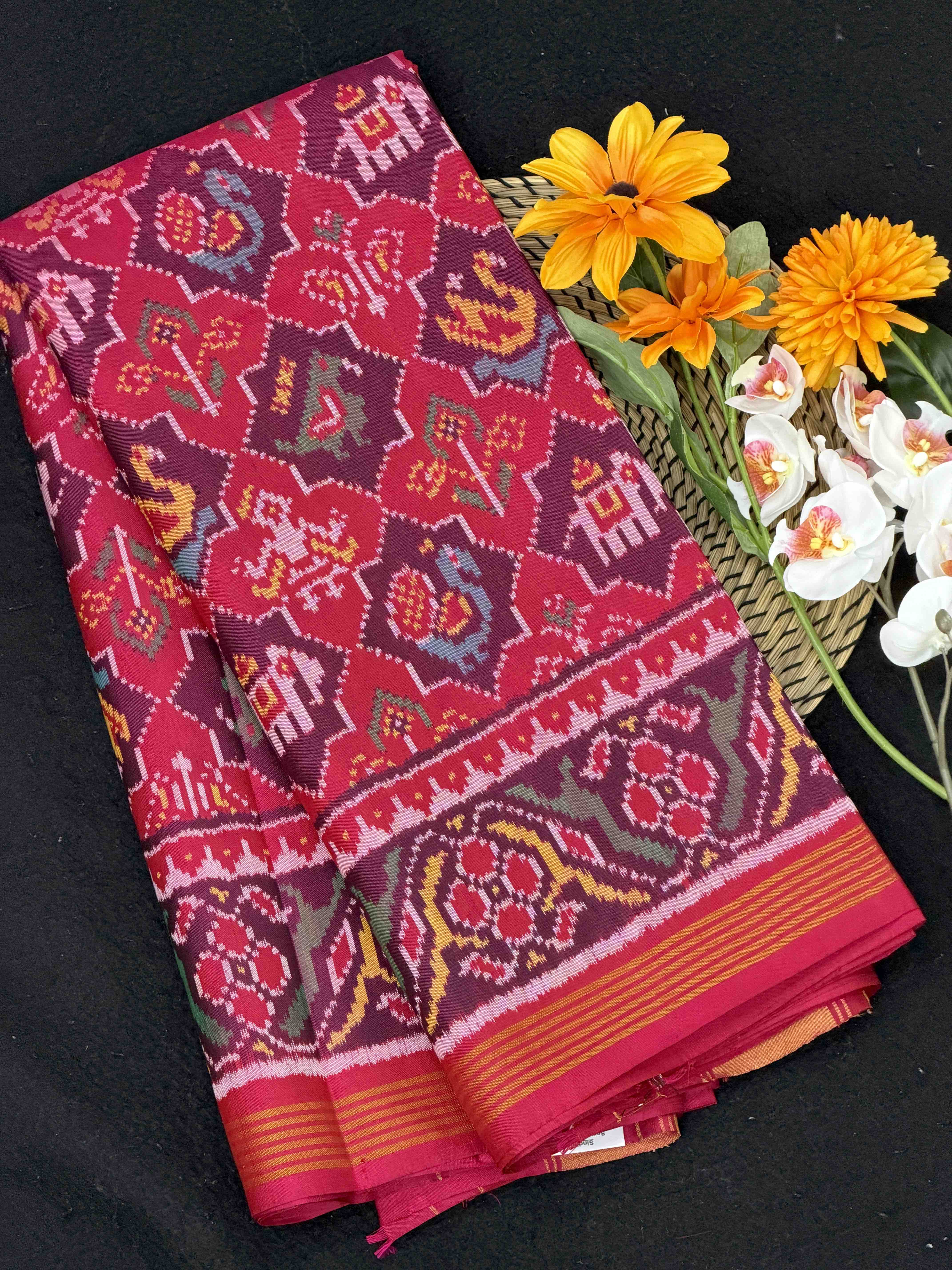 Pink star design Narikunjar Single Ikat Patola Saree