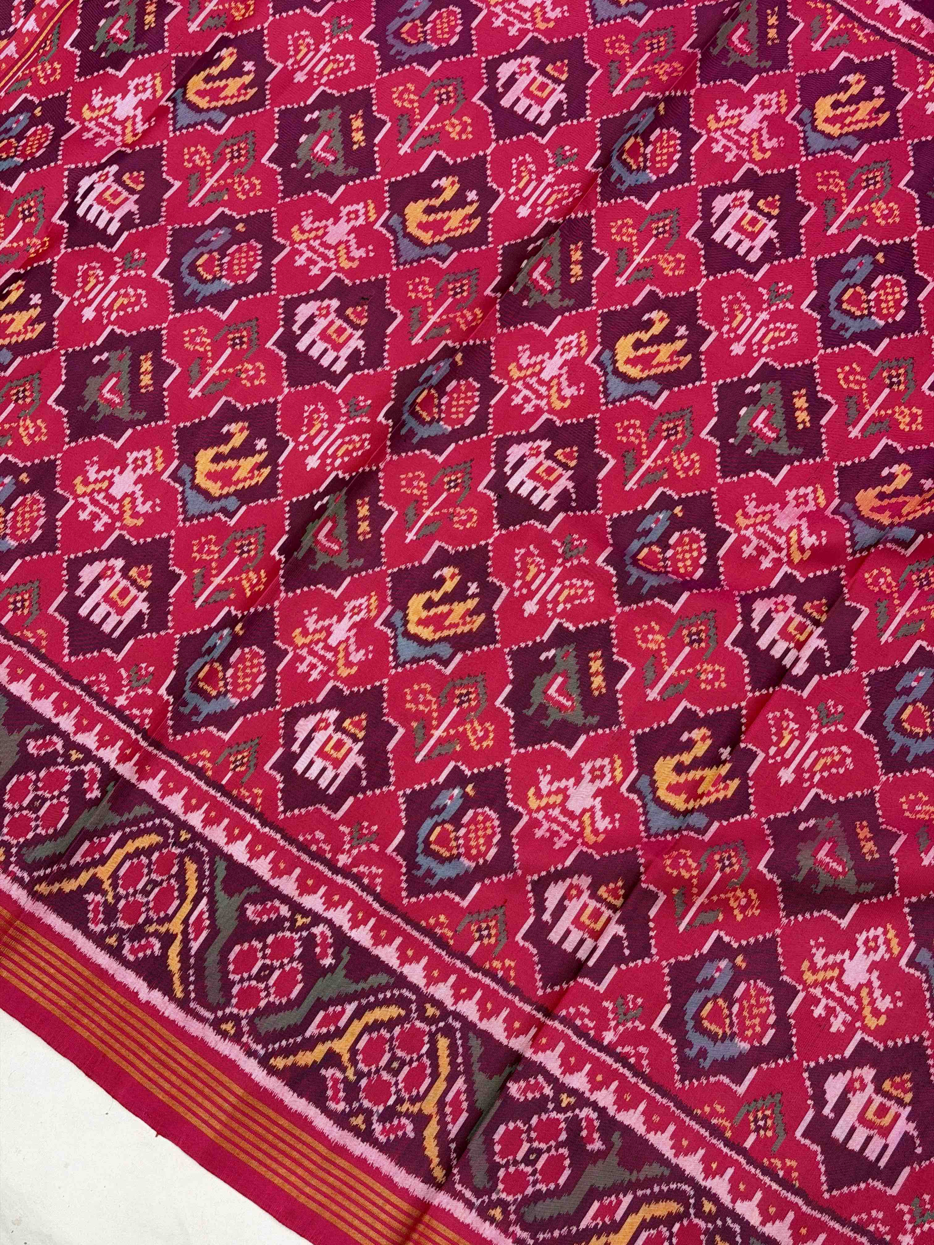 Pink star design Narikunjar Single Ikat Patola Saree