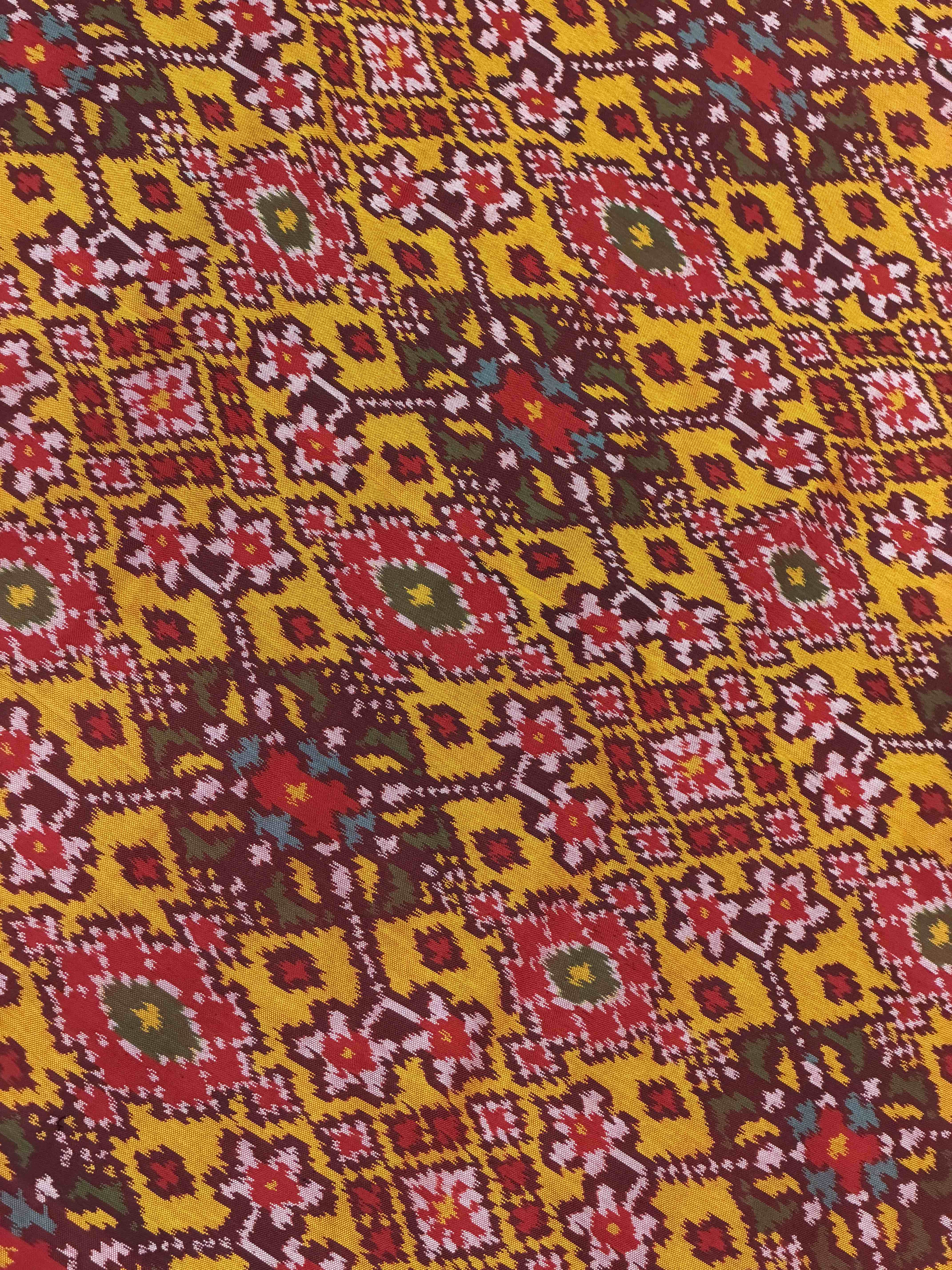 Maroon & Musterd Navaratan Narikunj border single Ikat Patola
