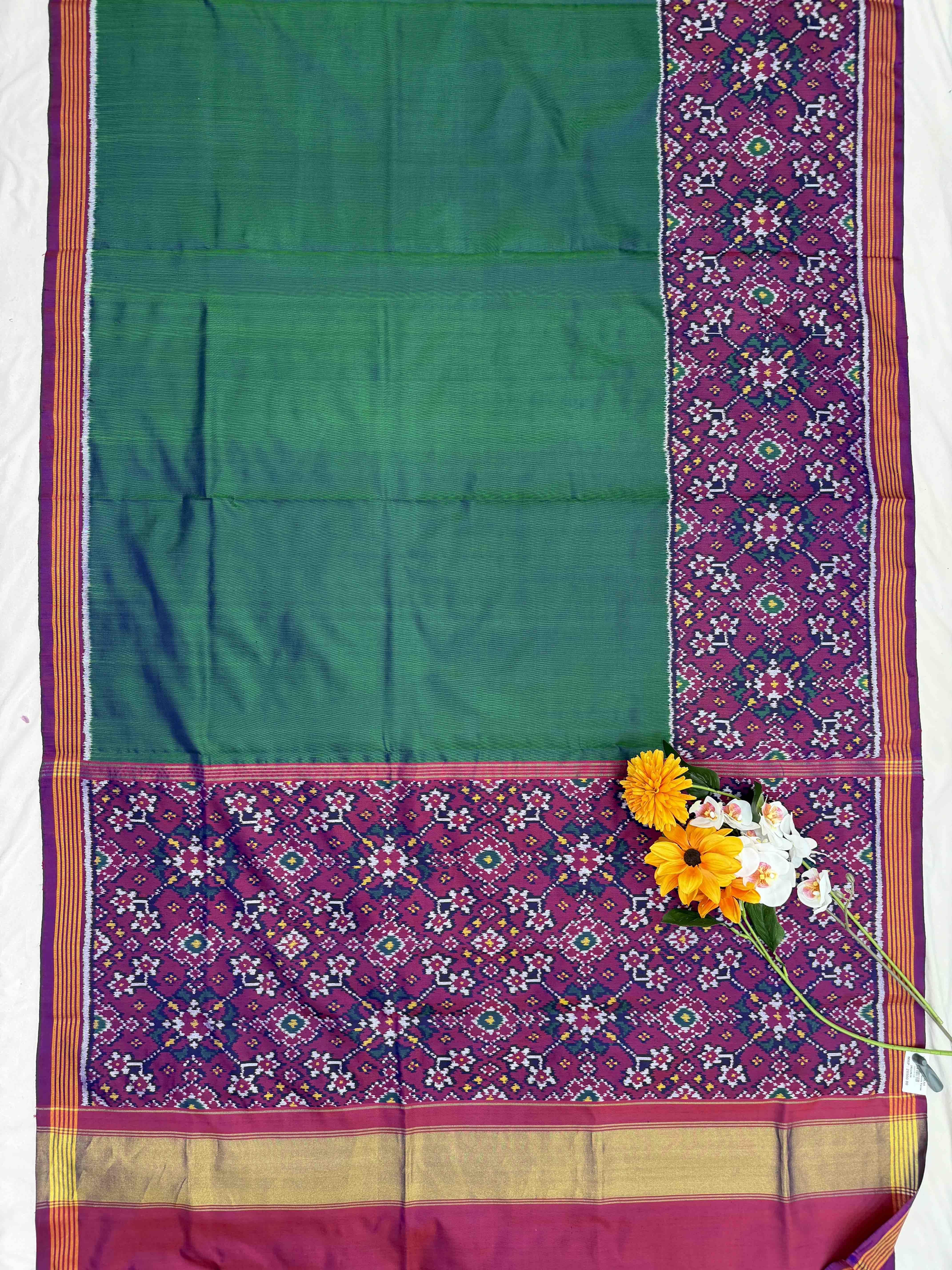 Purple & Sea Green skirt border with plain Single ikat Patola