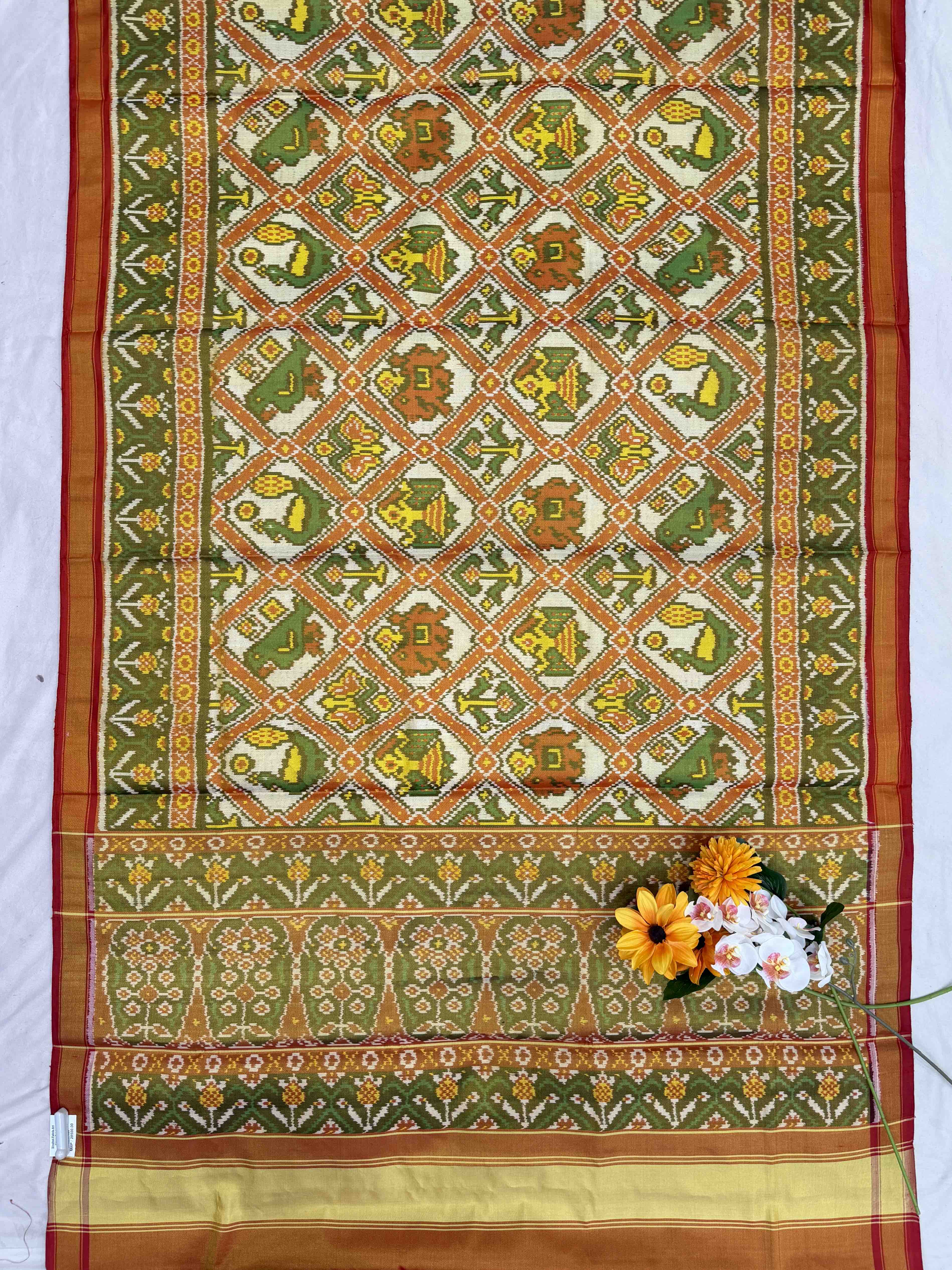 Golden White tissue patola Saree