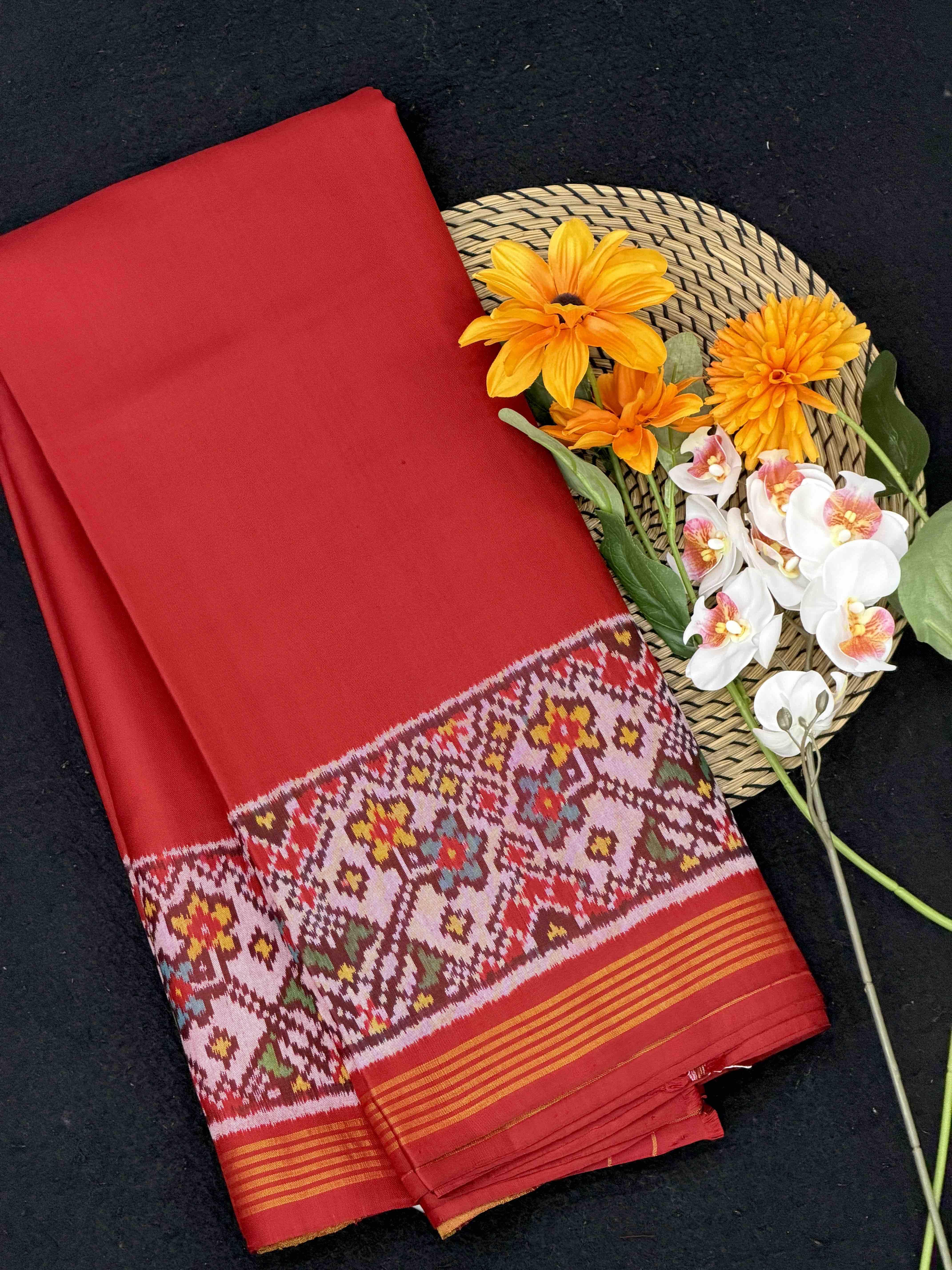 Plain Red Patola with Navaratan border pallu Blouse
