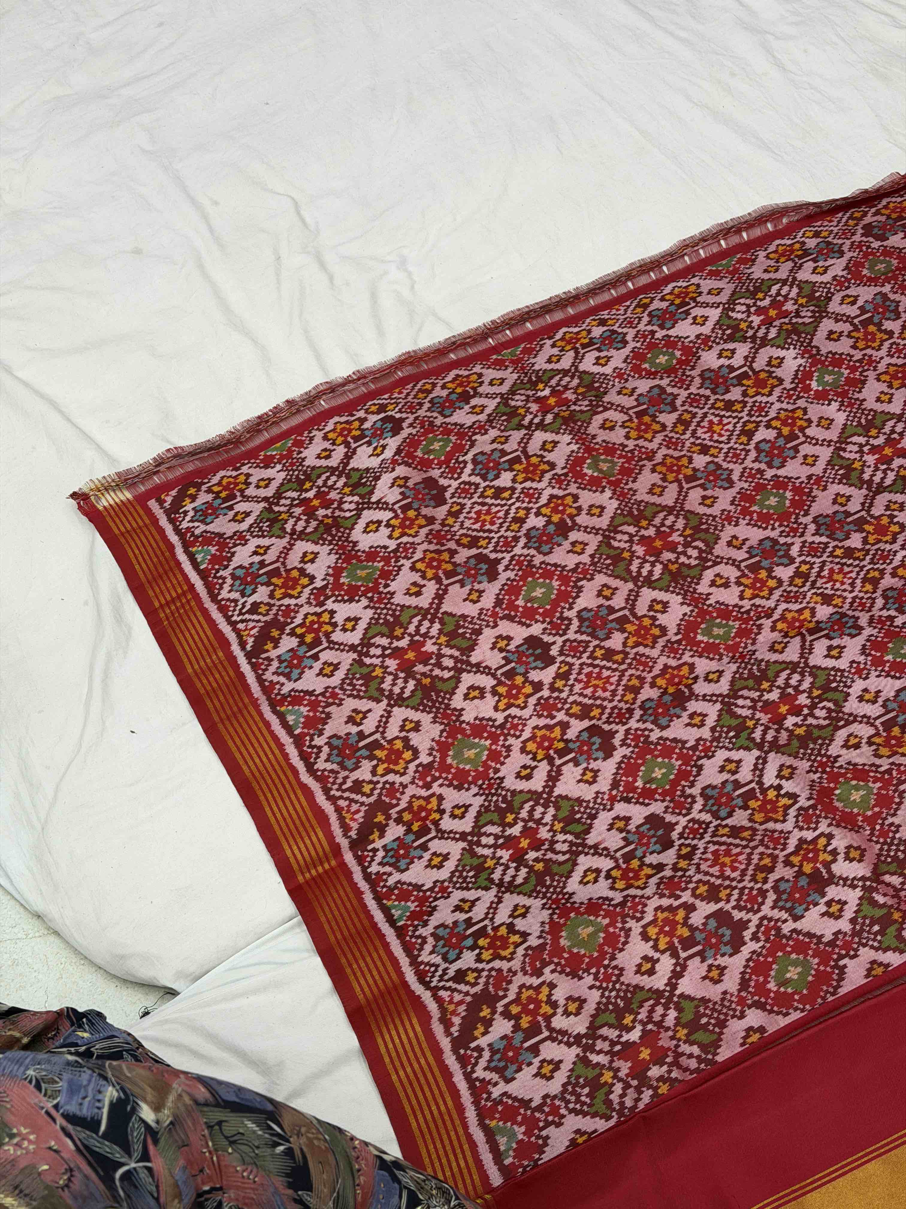Plain Red Patola with Navaratan border pallu Blouse