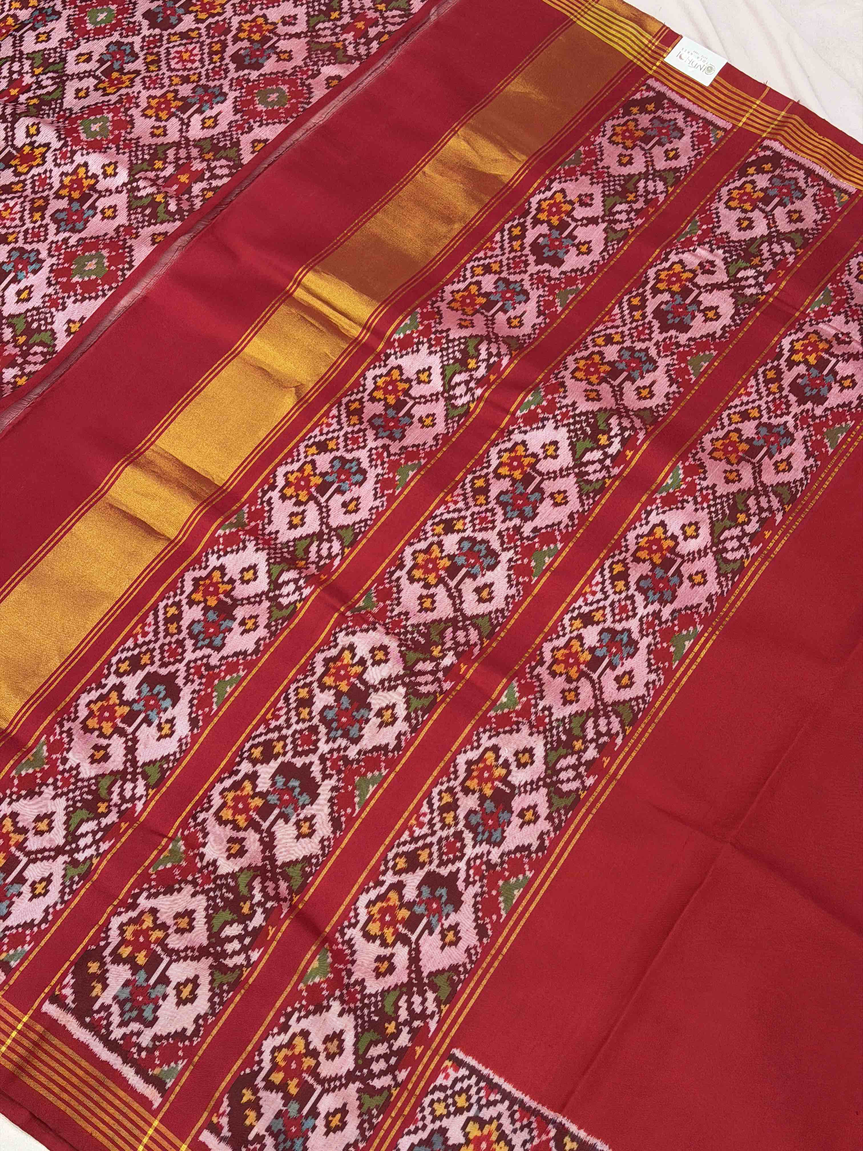 Plain Red Patola with Navaratan border pallu Blouse