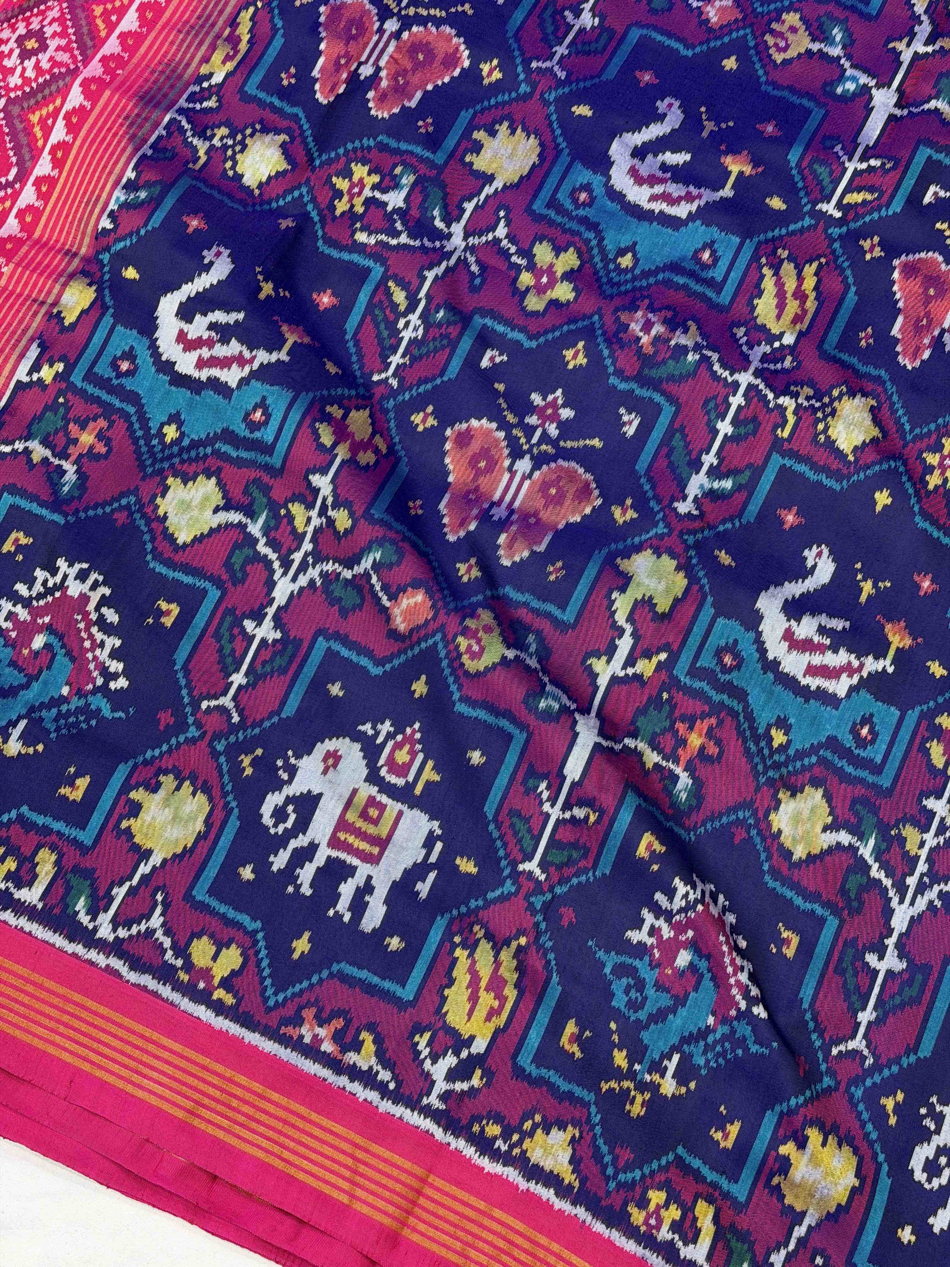 Pink & Blue star Design Single Ikat Patola Saree