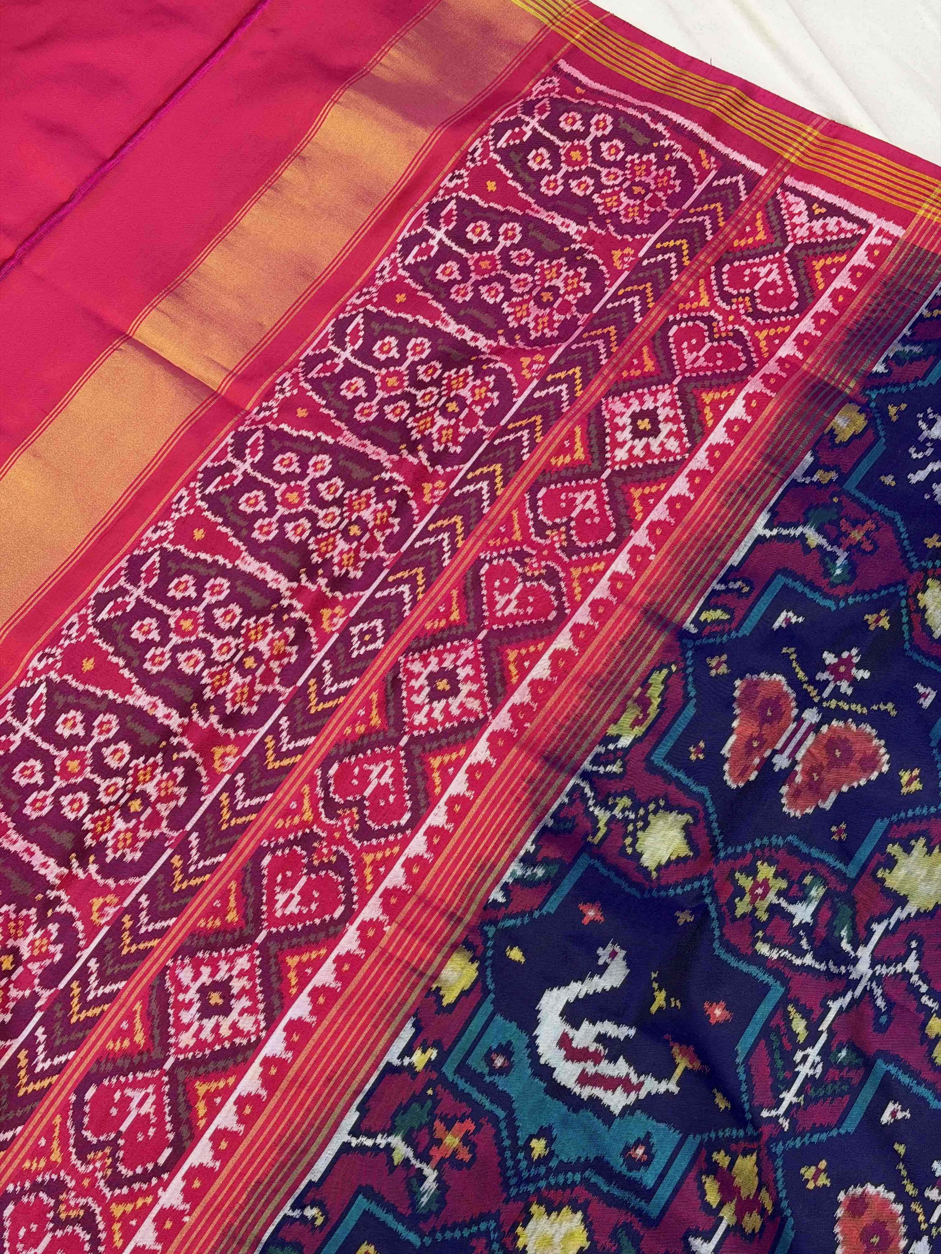 Pink & Blue star Design Single Ikat Patola Saree