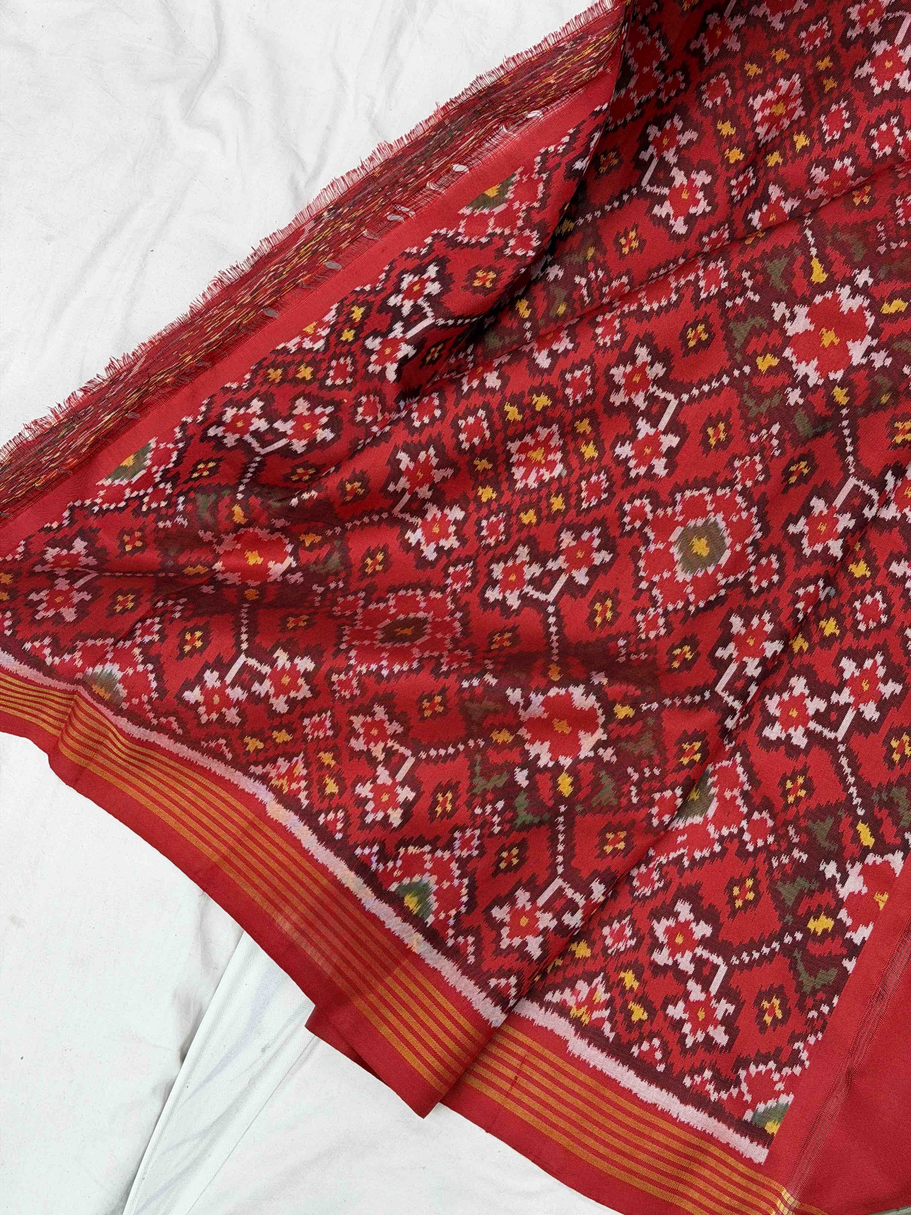 Red & Orange plain Gala border Patola saree