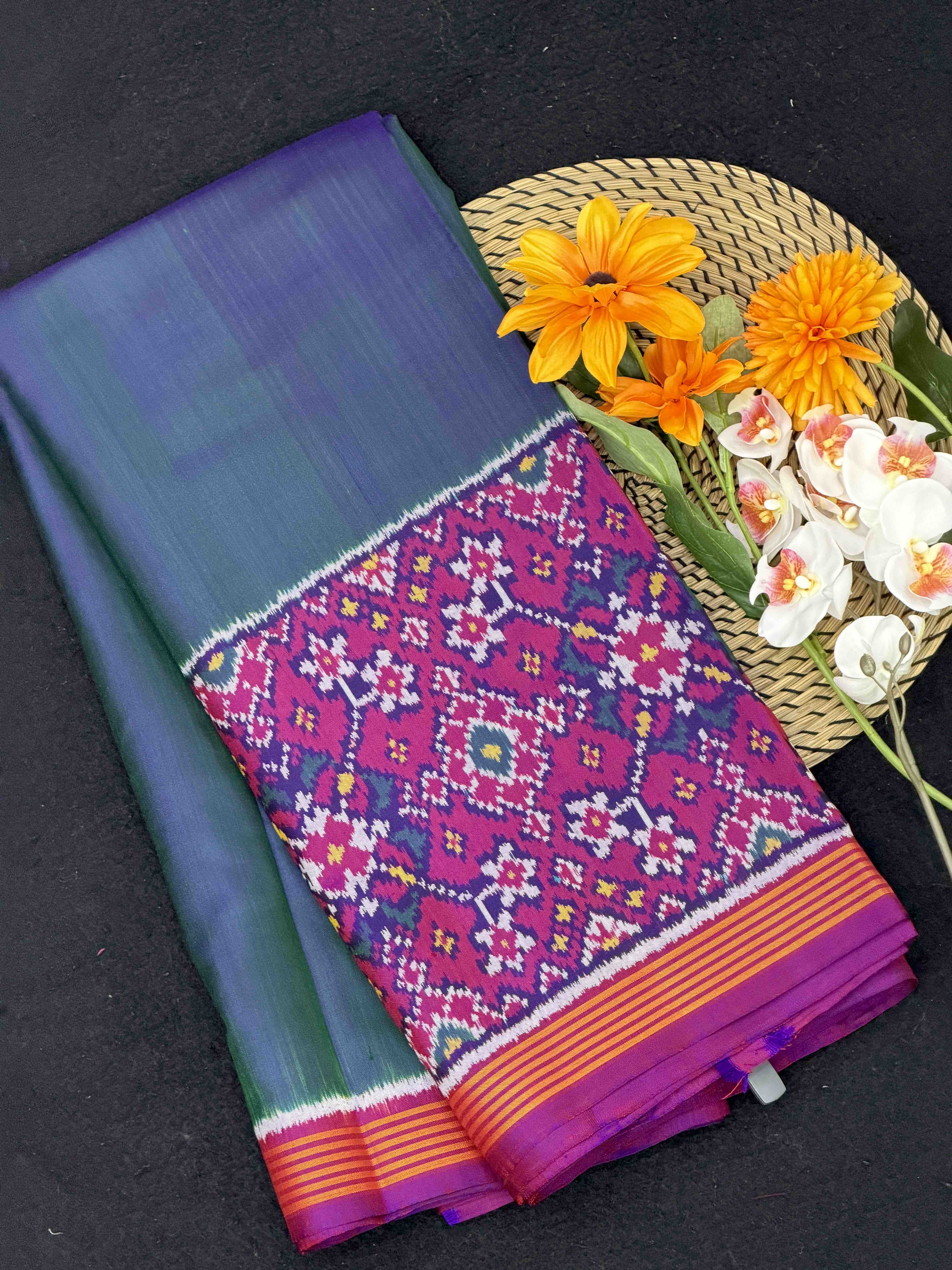 Purple & Sea Green skirt border Patola Saree