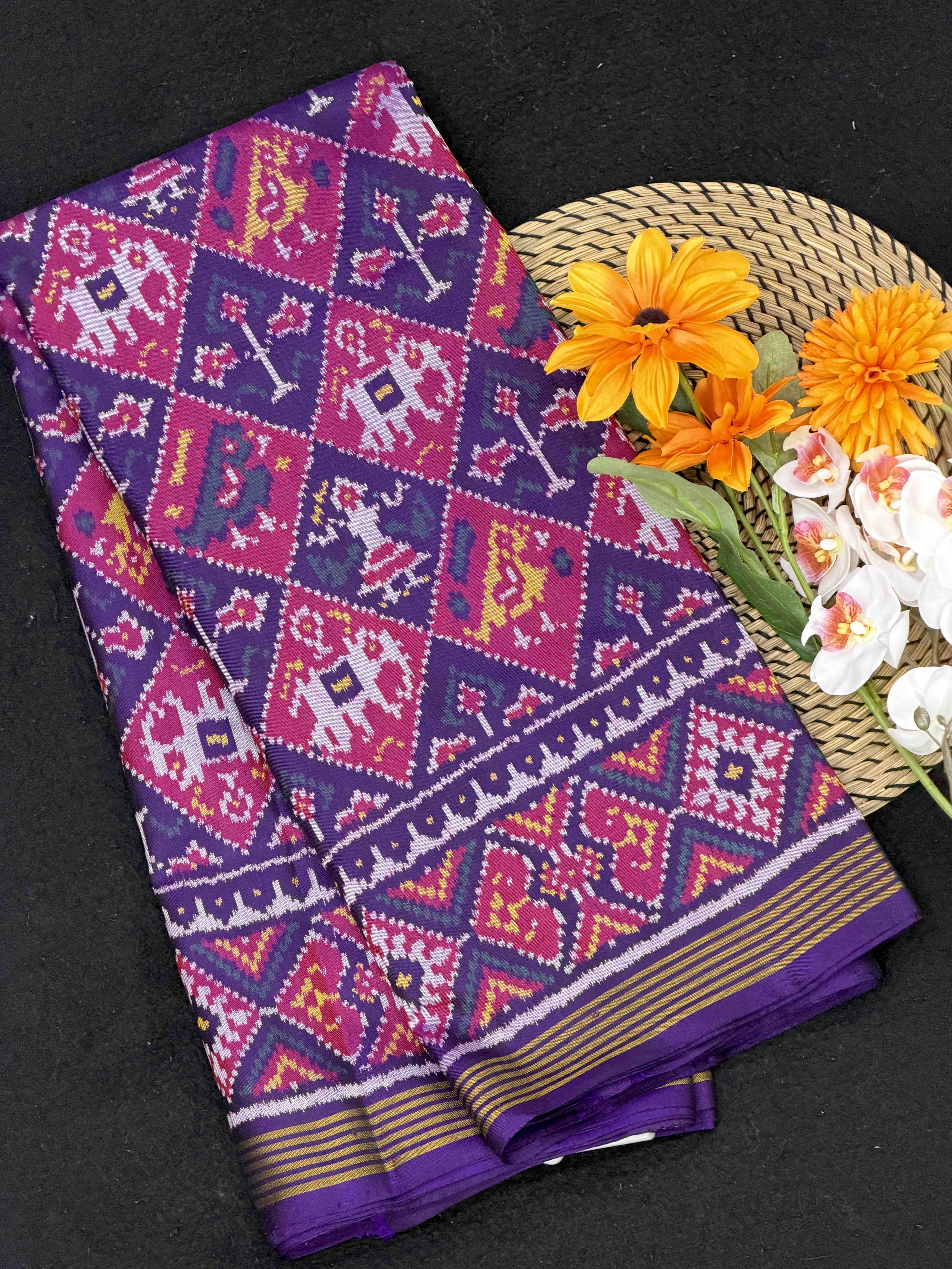 Purple Narikunj Patola Saree in single ikat