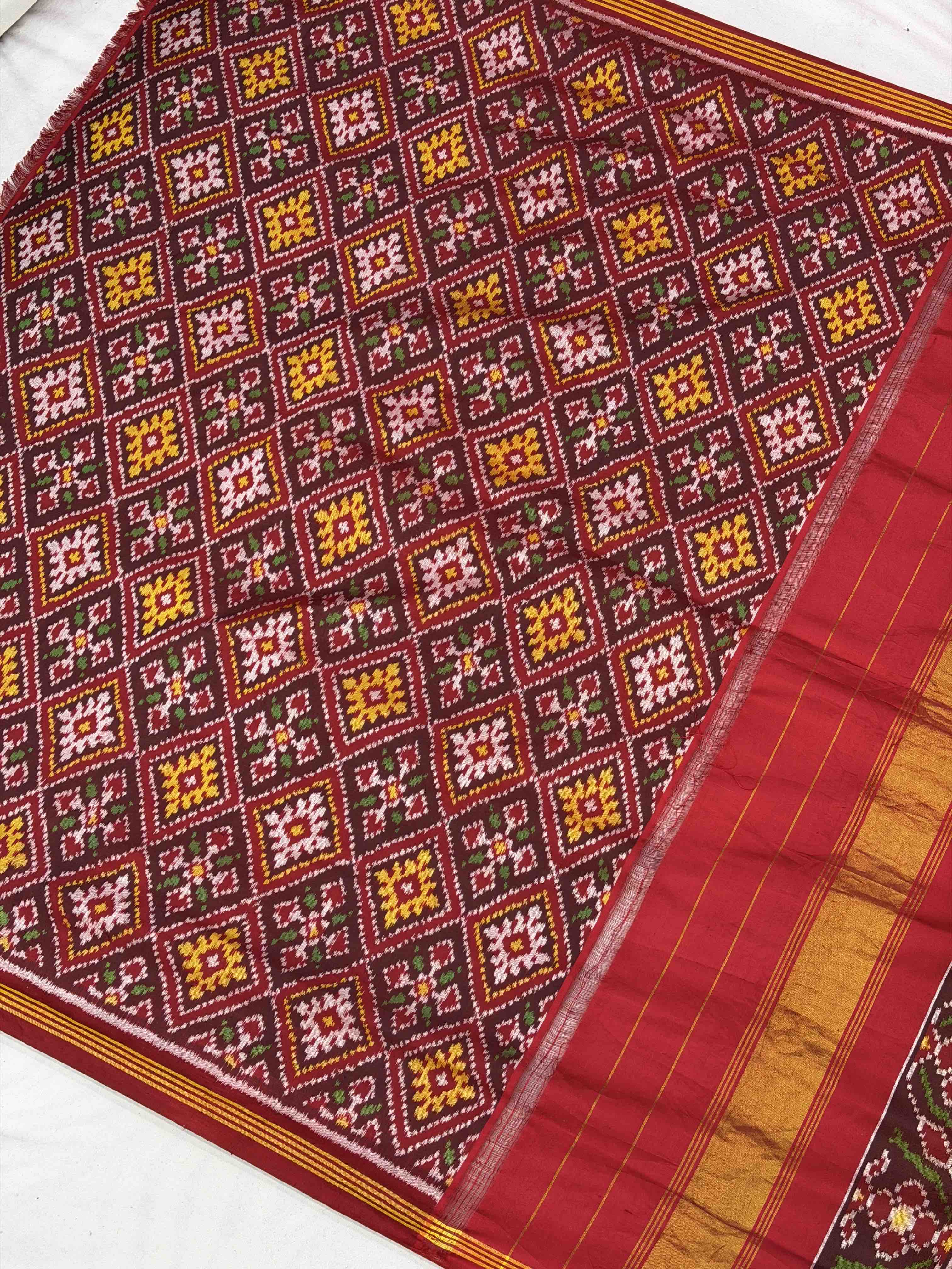 Red & Black Bandhani Patola Saree in semi Double Ikat