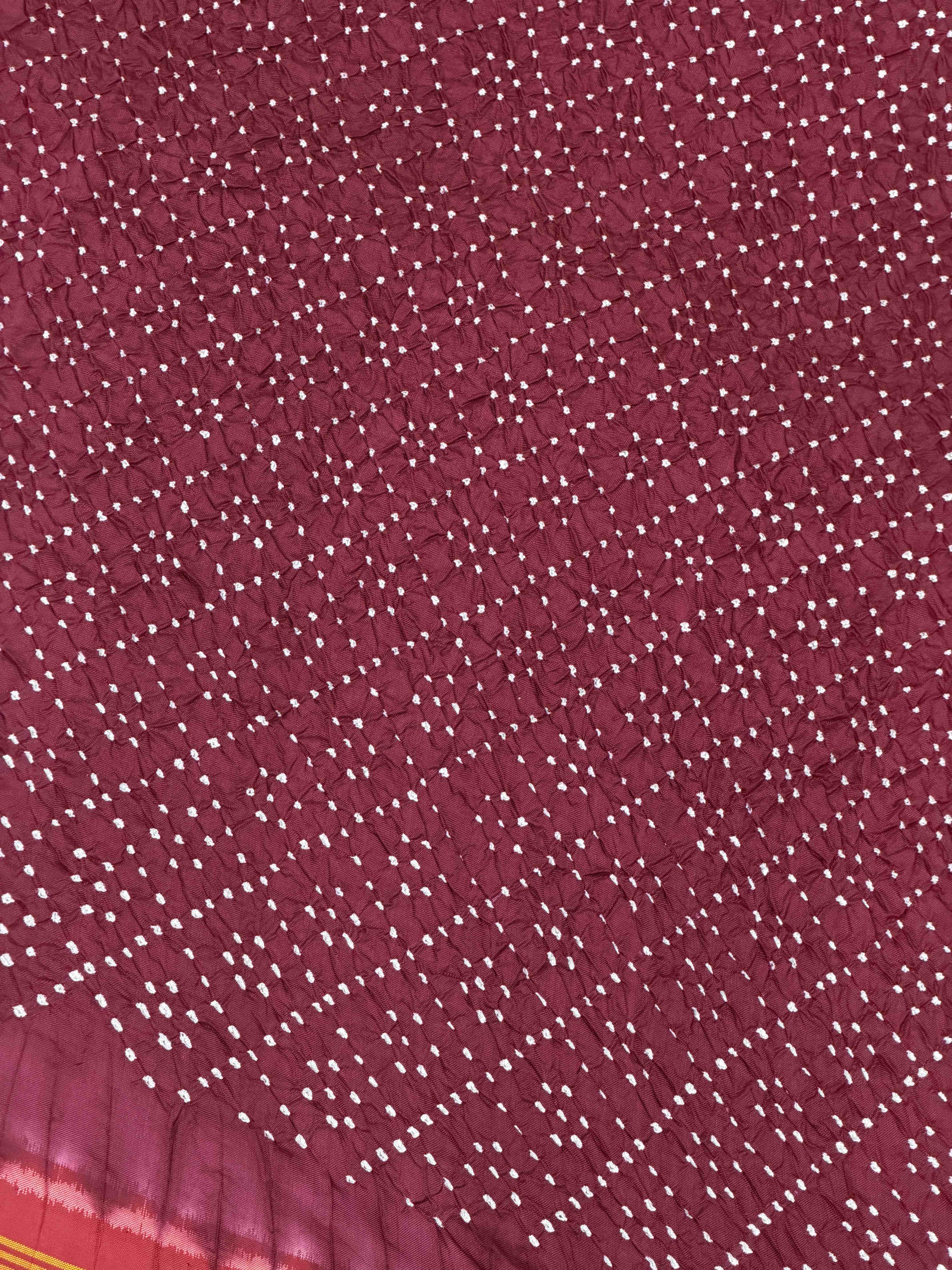 Maroon & Maroon Semi double ikat Bandhani Patola Saree