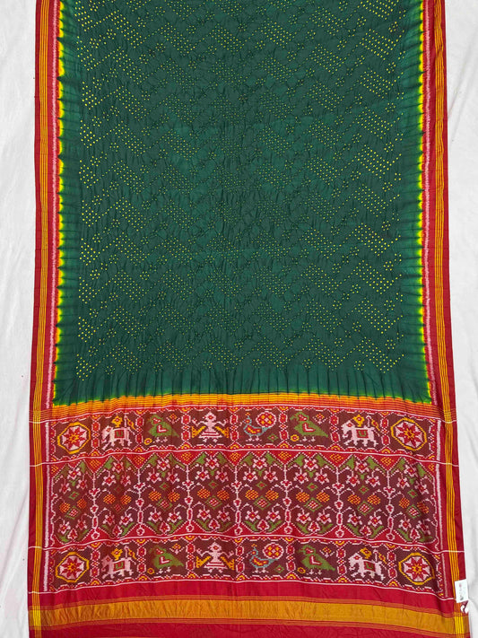 Red & Green Semi Patan Bandhani Patola Saree