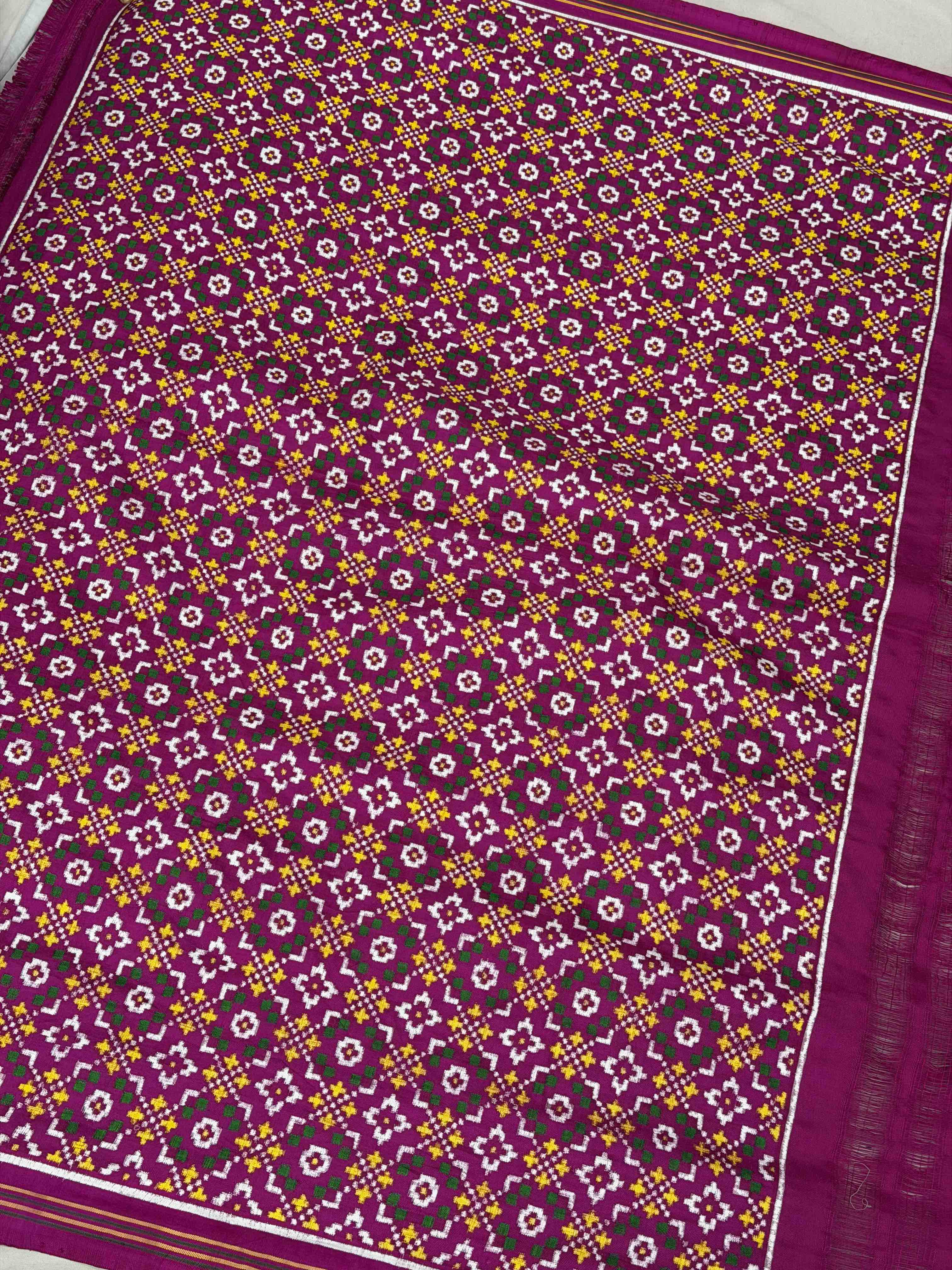 Pink button full pallu blouse patan Patola Bandhani fusion saree