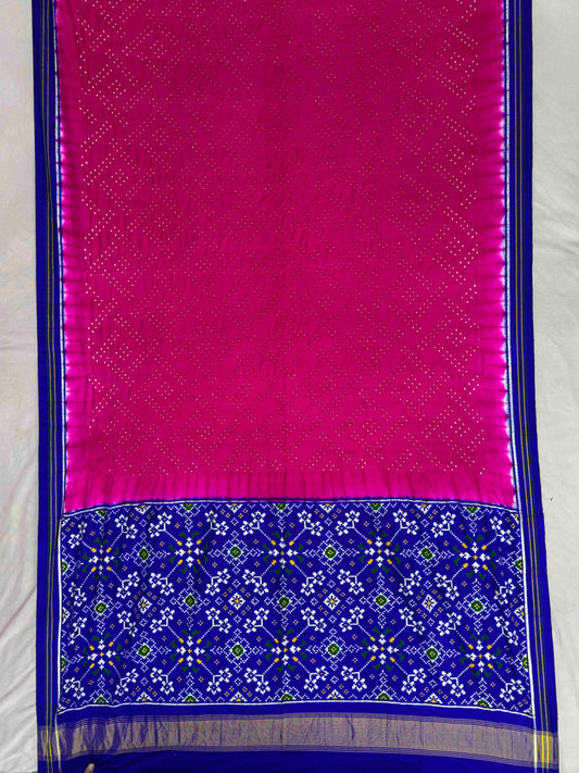 Blue & Pink Navratan Pallu Blouse Patan Patola Bandhani saree