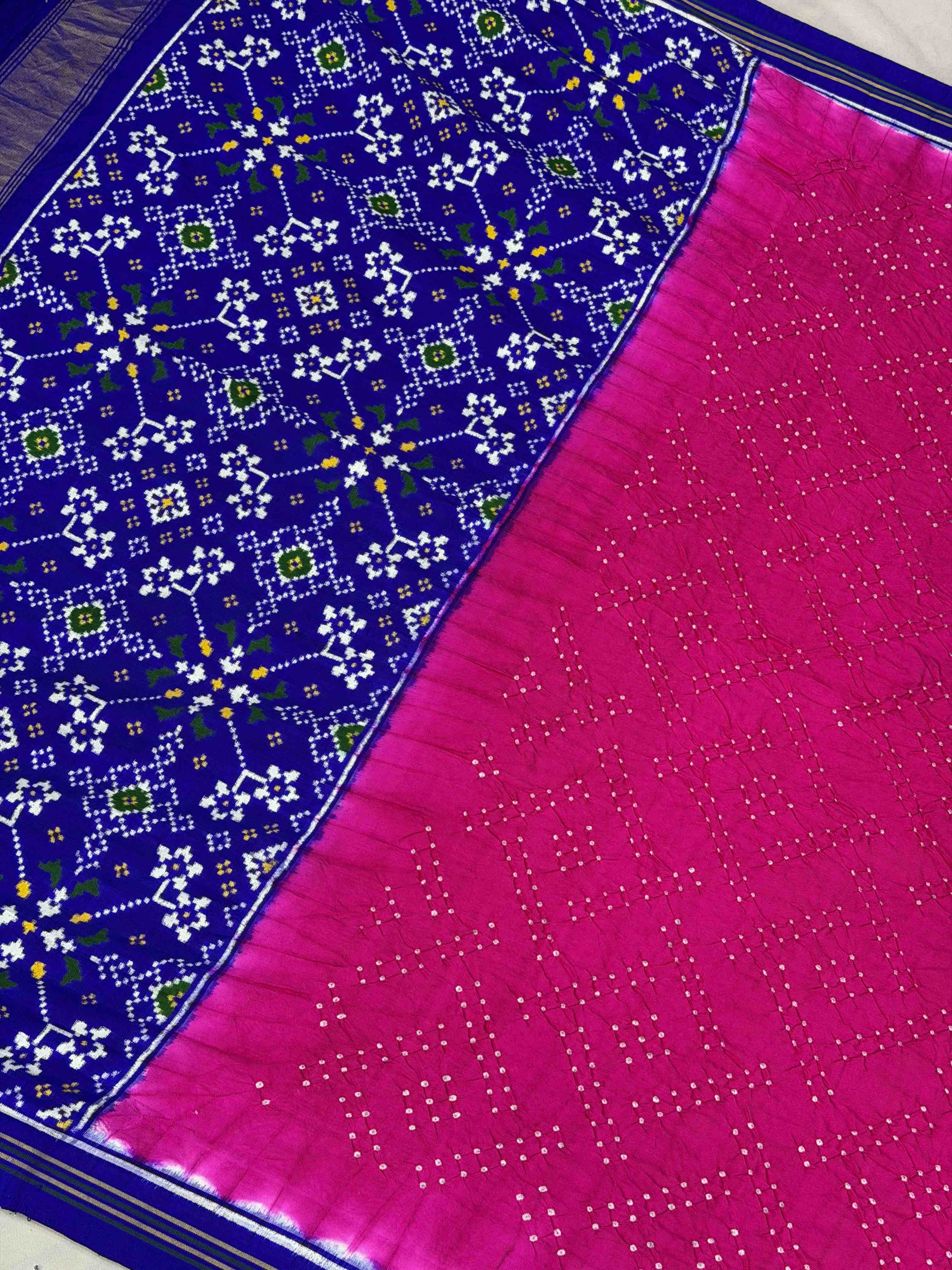 Blue & Pink Navratan Pallu Blouse Patan Patola Bandhani saree