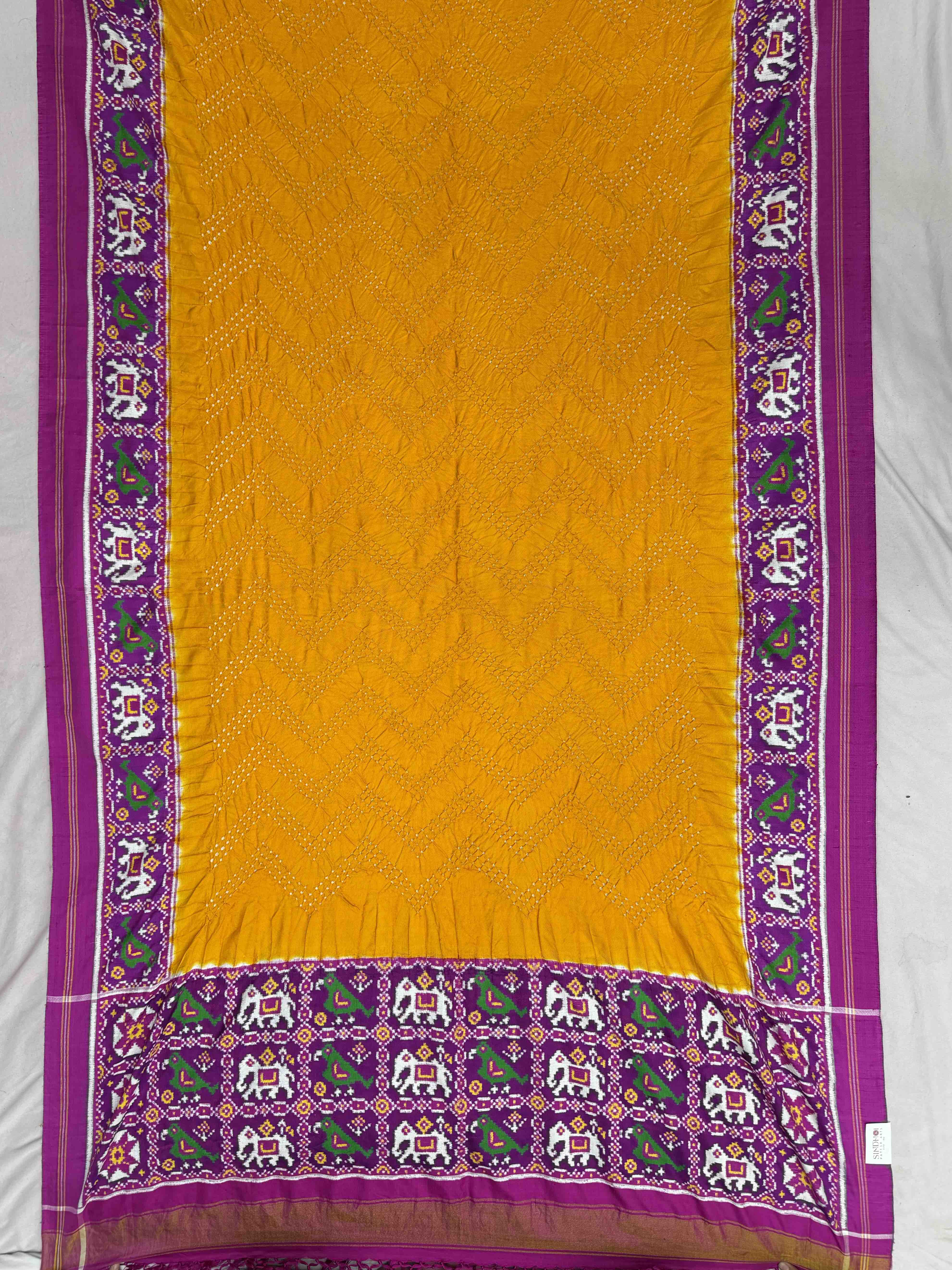 Yellow & Pink Patan Patola with bandhani fusion