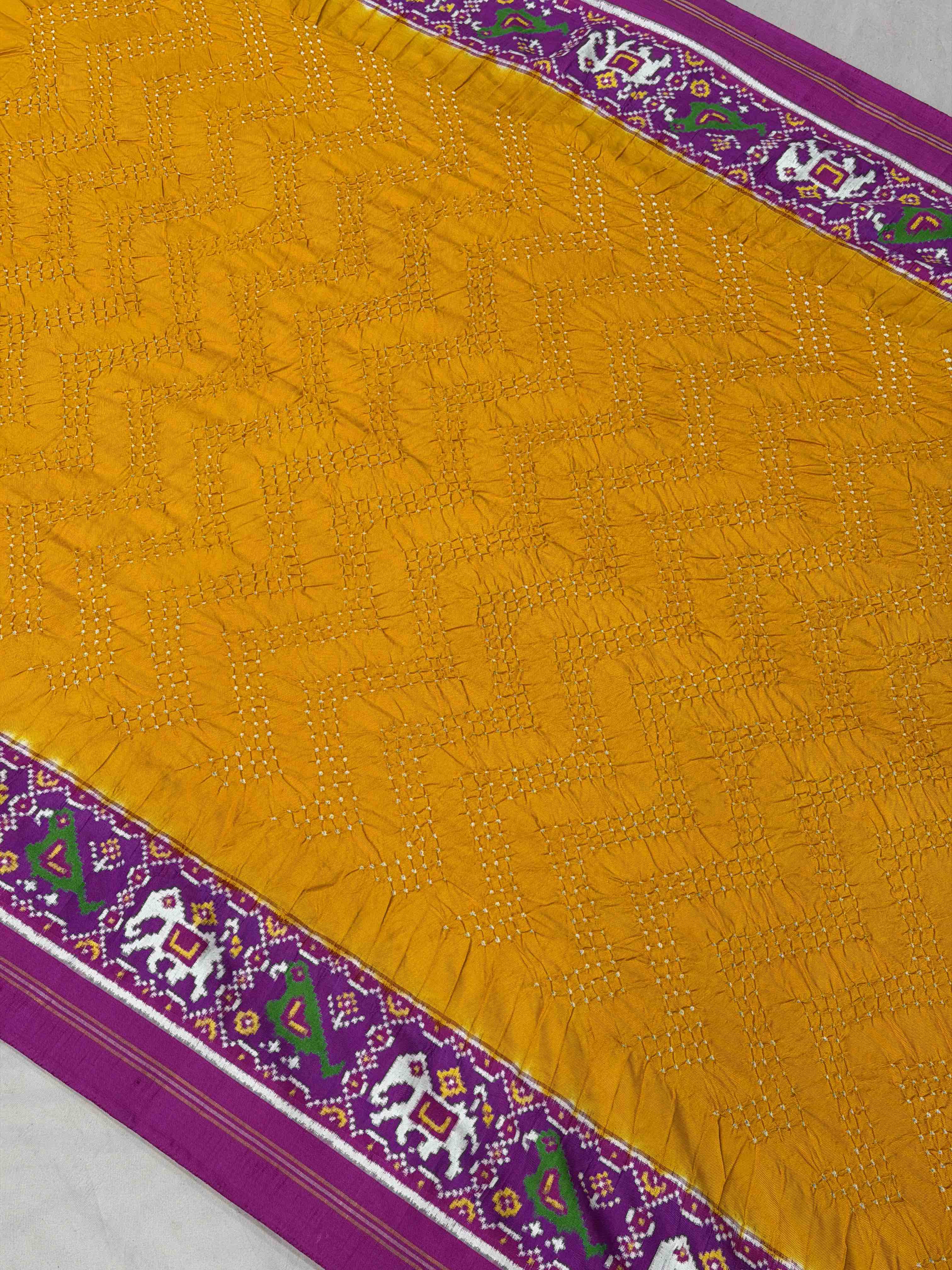 Yellow & Pink Patan Patola with bandhani fusion
