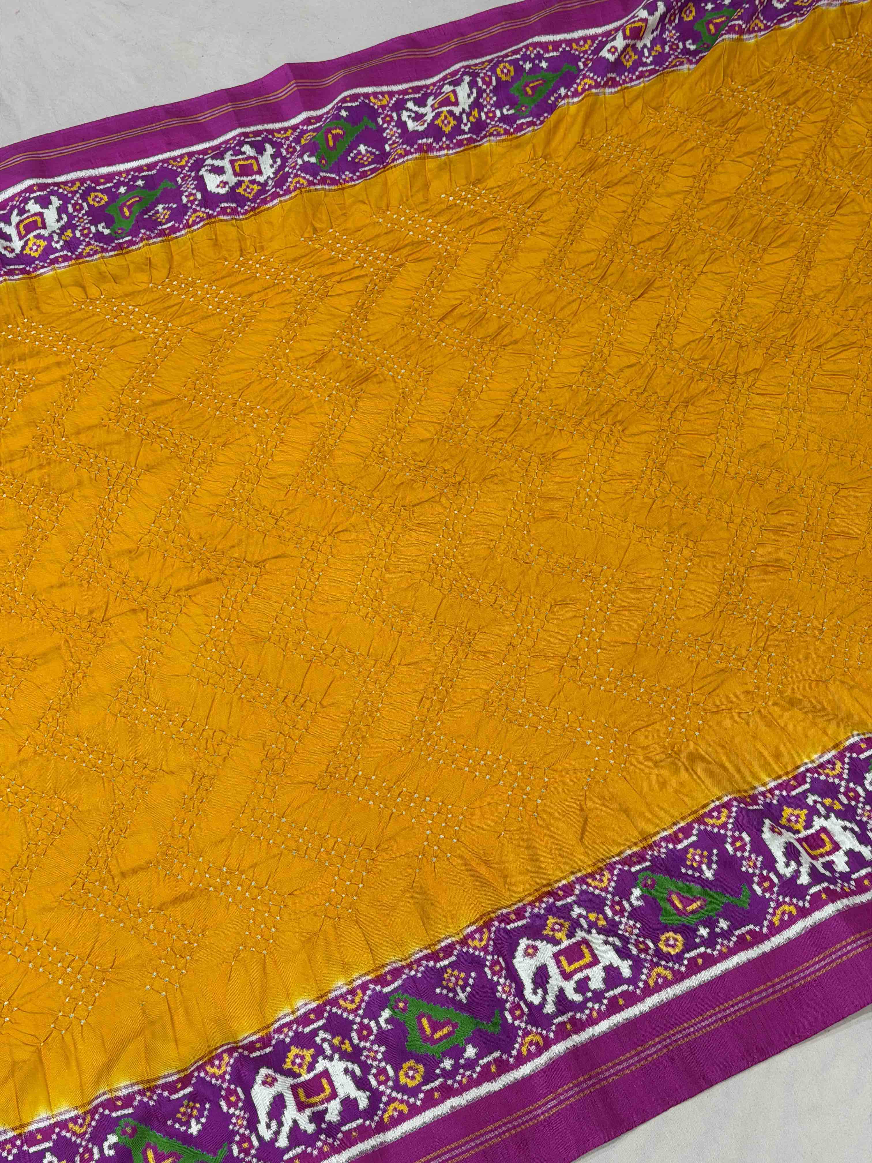Yellow & Pink Patan Patola with bandhani fusion