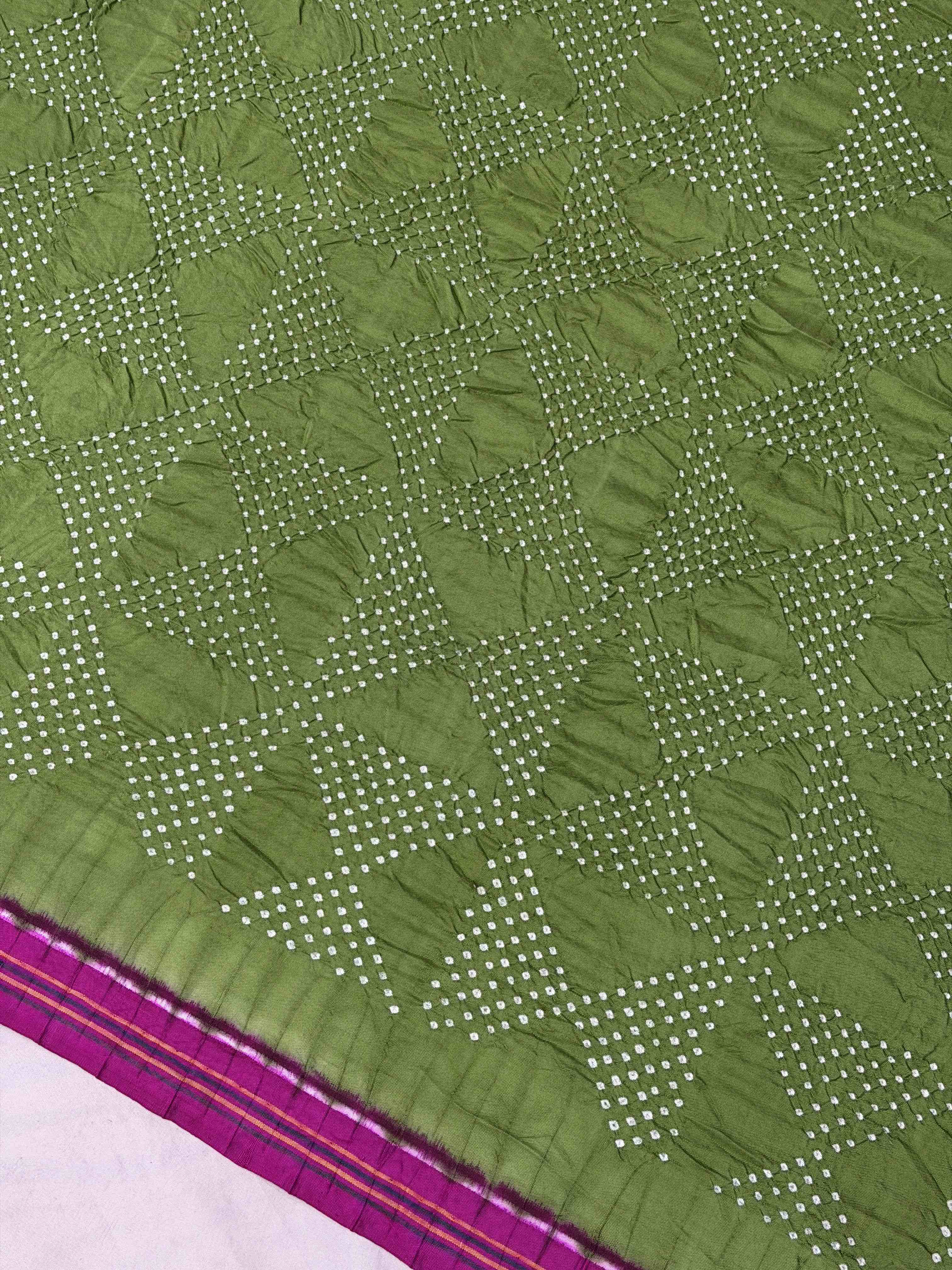 Pink & Parrot Green Patan Patola Bandhani saree