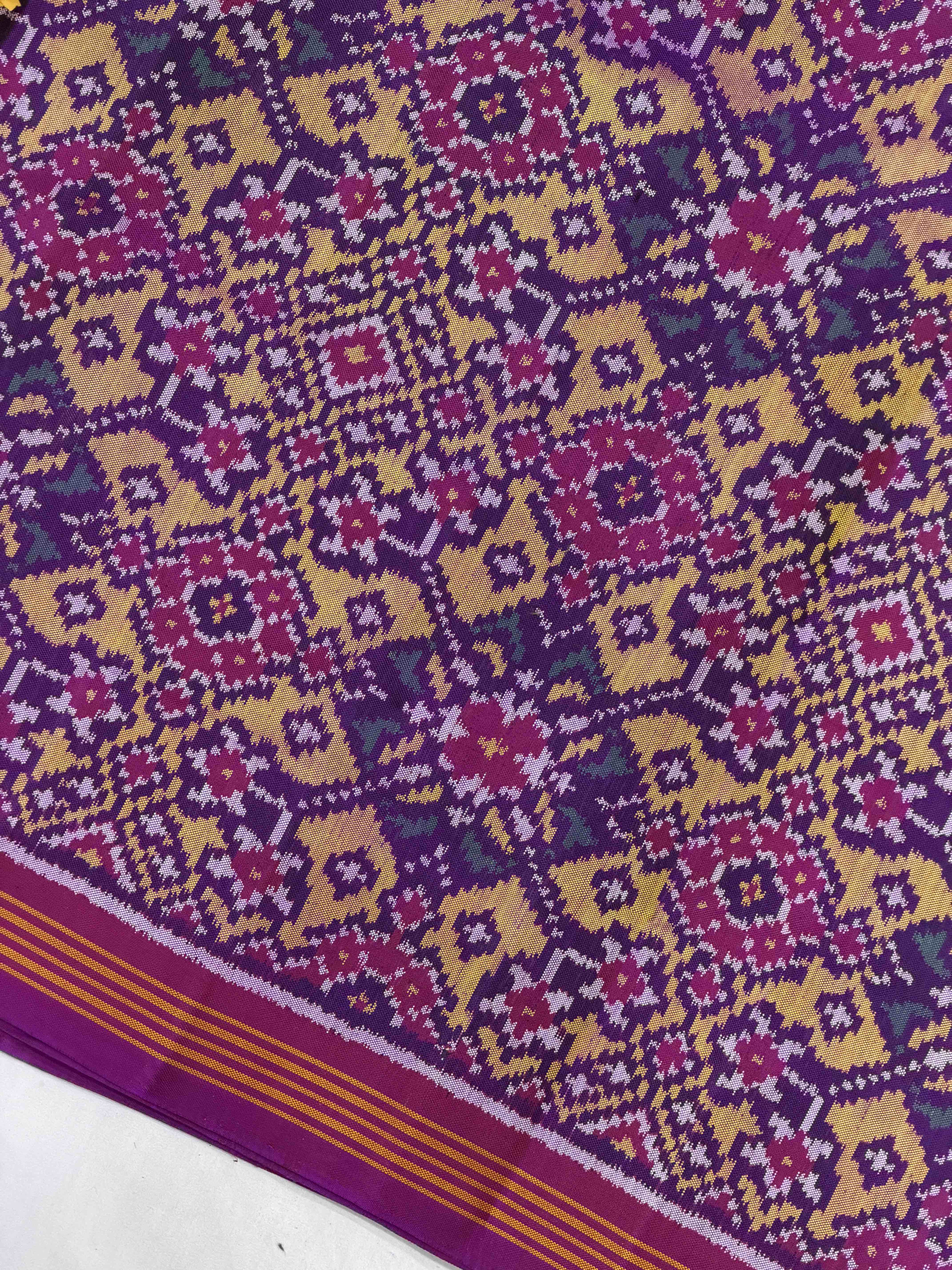 Magenta pink with mustard shaded Navaratan Single ikat Patla Sarees