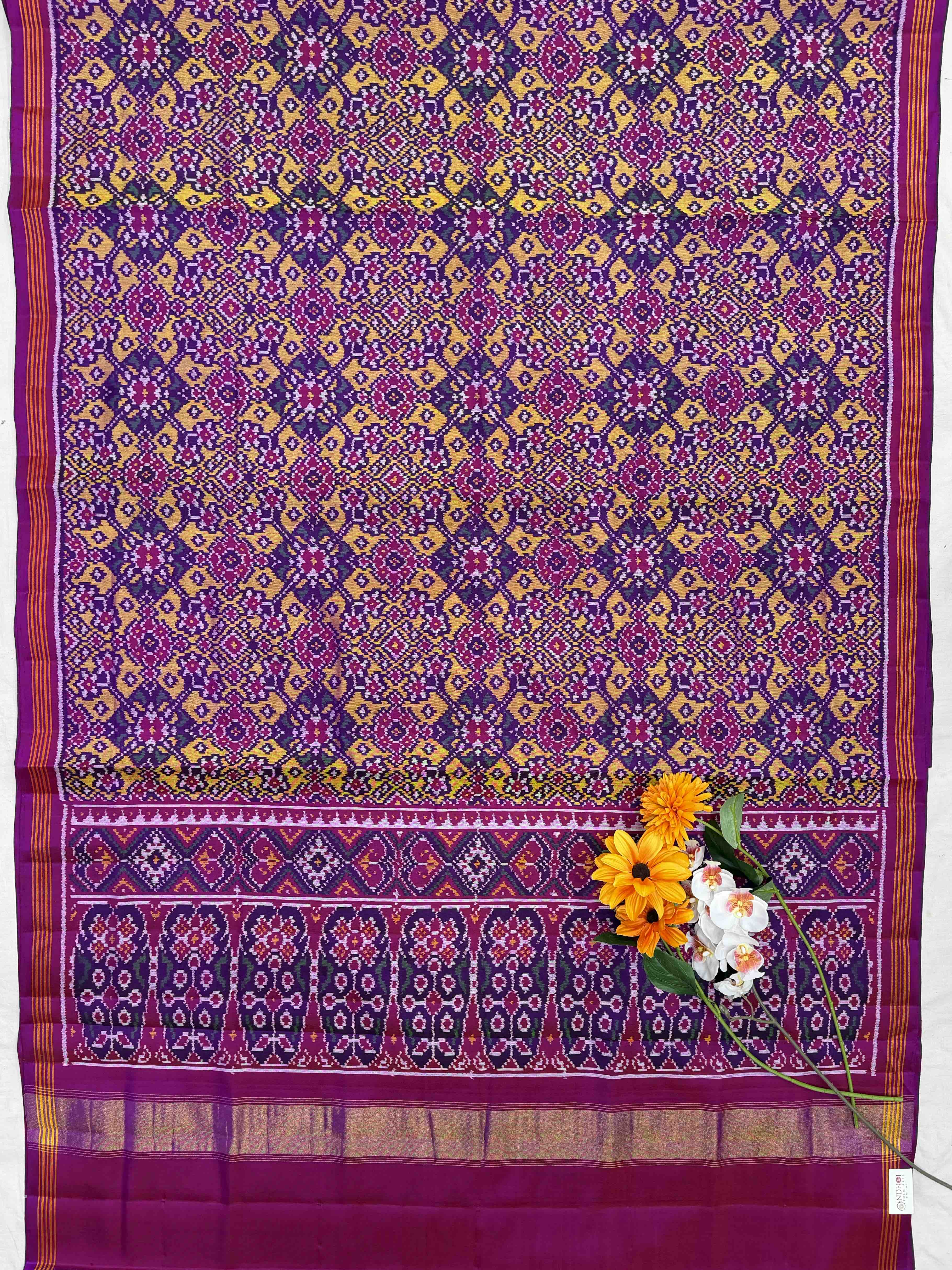 Magenta pink with mustard shaded Navaratan Single ikat Patla Sarees