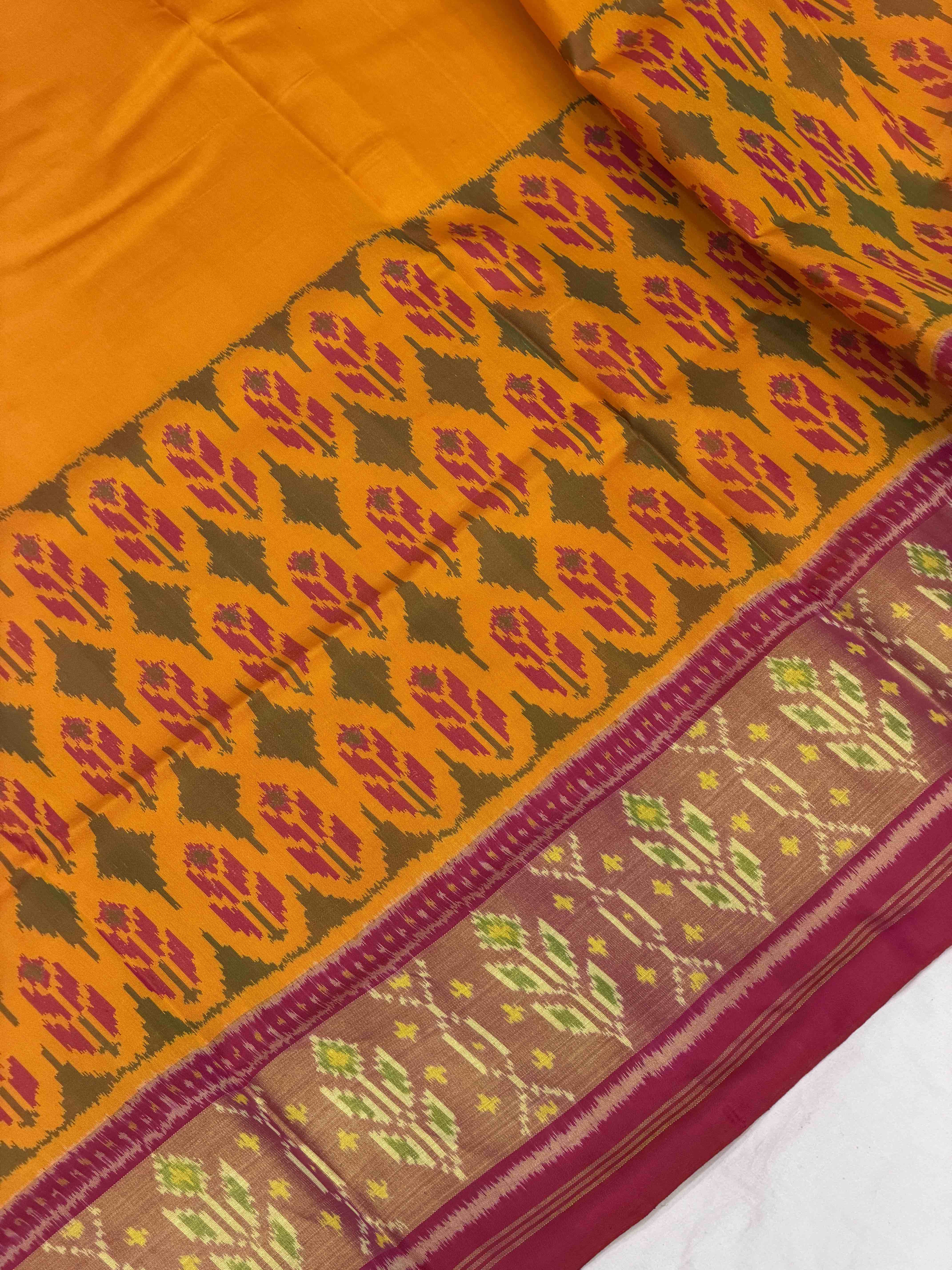 Pink & musterd skirt border Rajkoti Patola Sarees