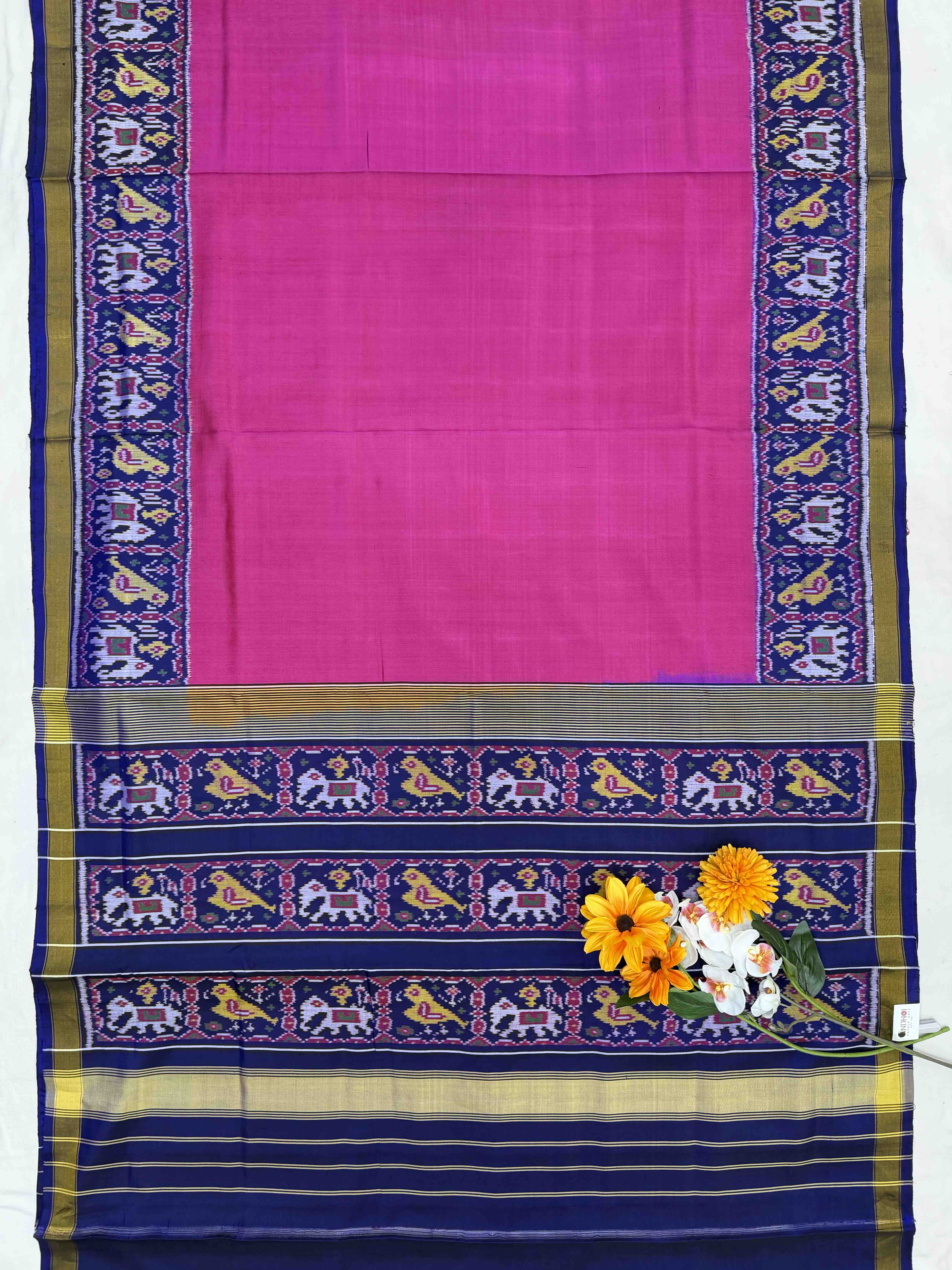 Pink & Blue Plain Rajkot Patola Saree
