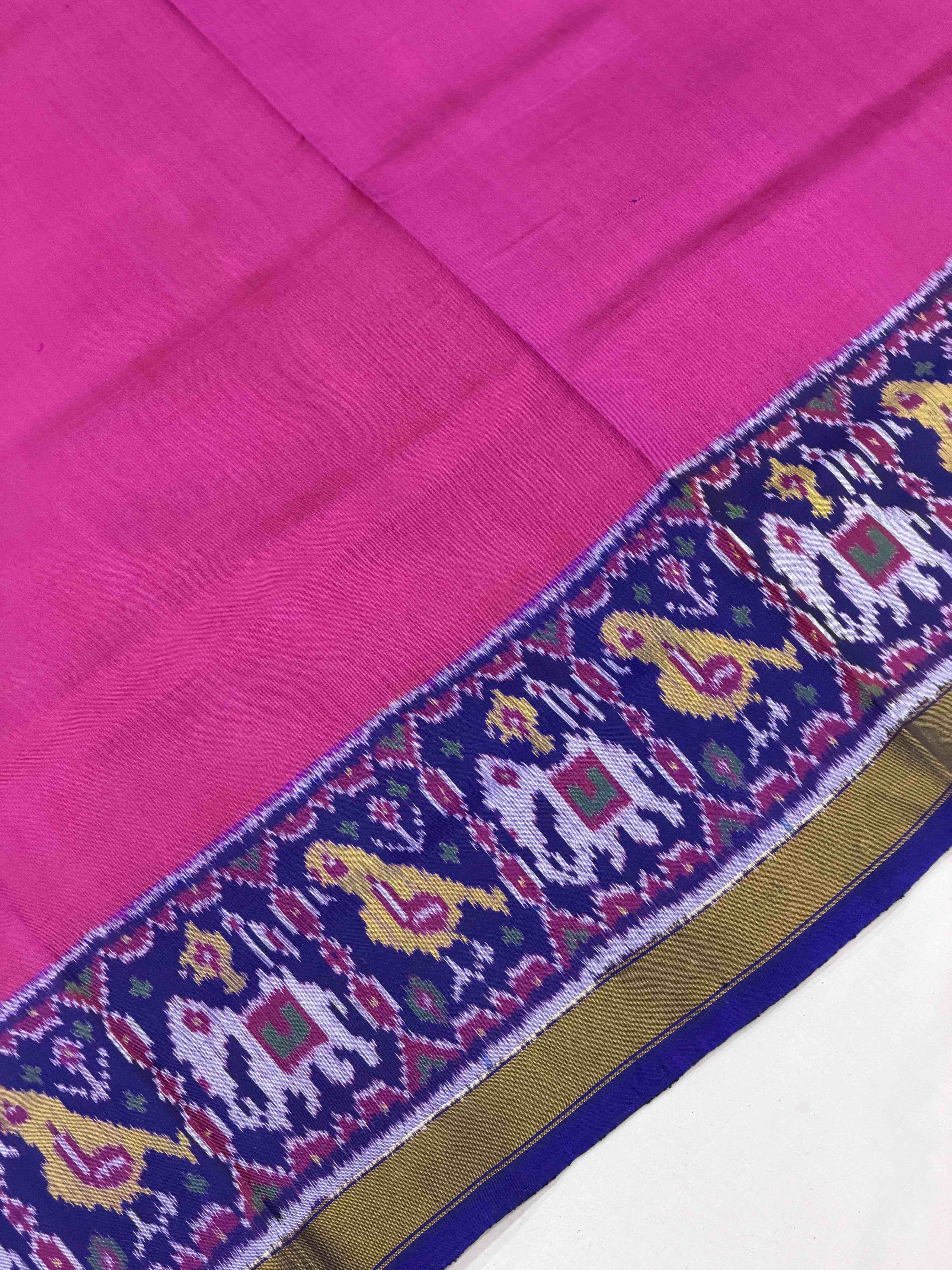 Pink & Blue Plain Rajkot Patola Saree