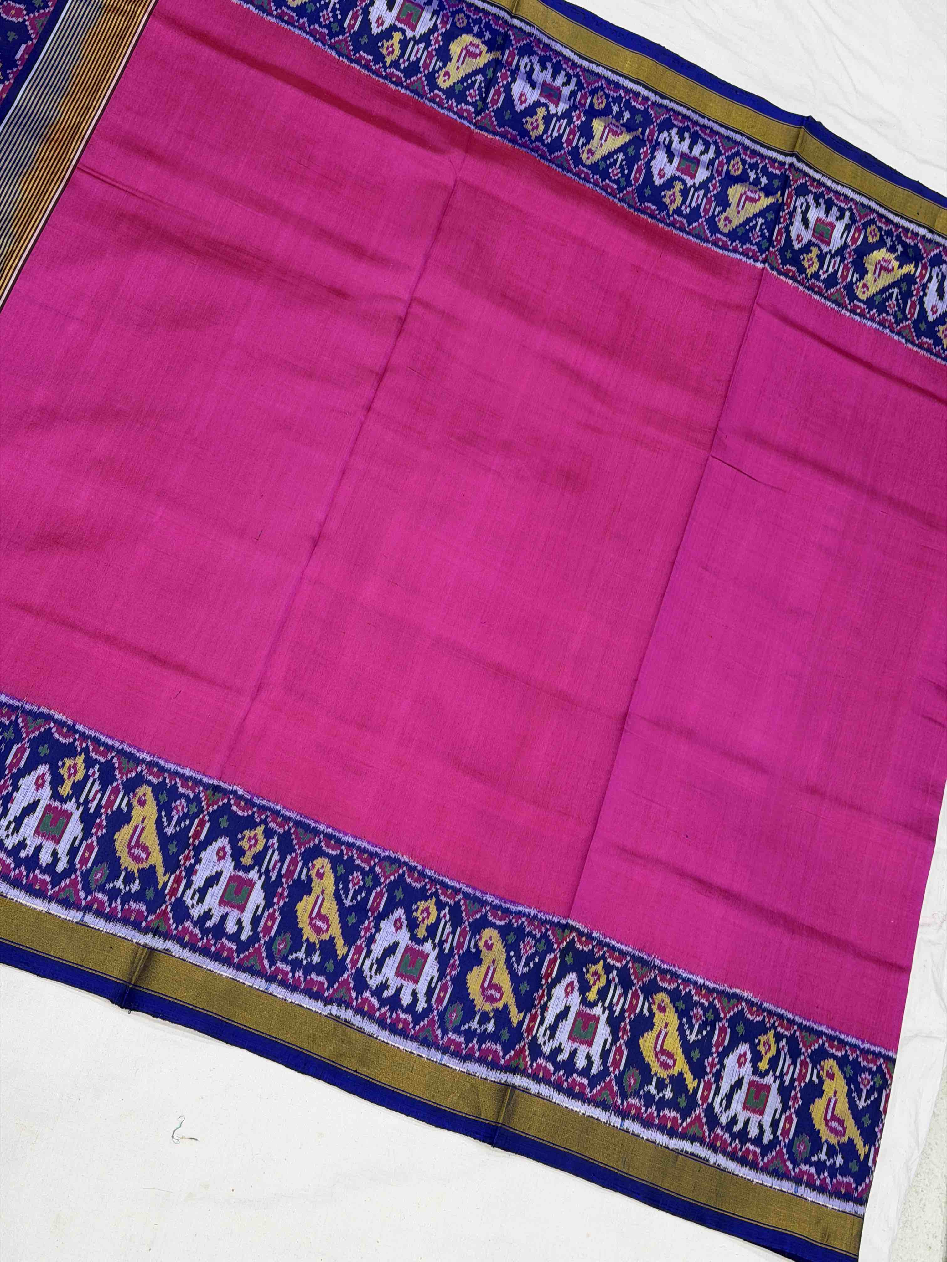 Pink & Blue Plain Rajkot Patola Saree
