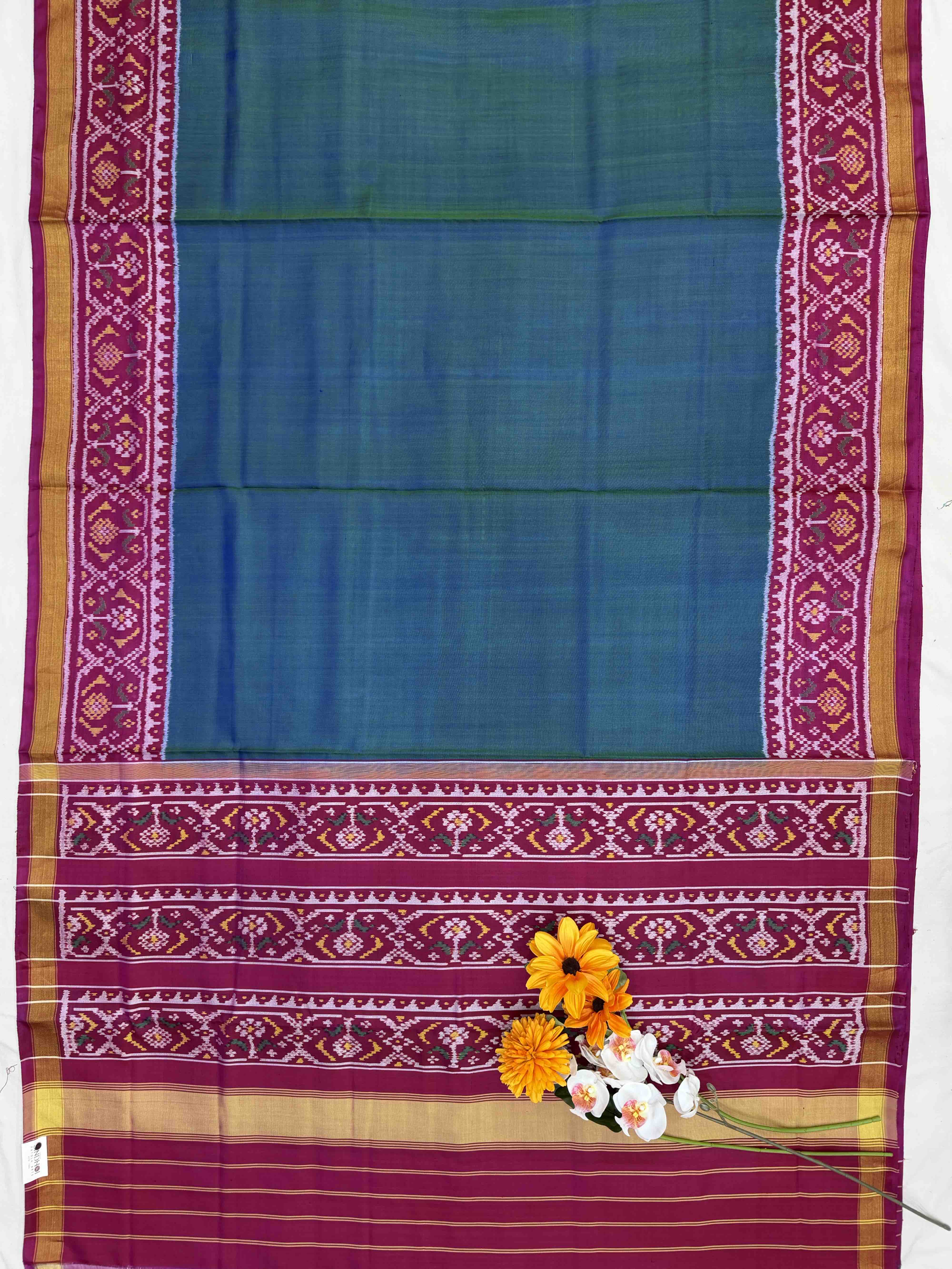 Pink & Teal plain Rajkot Patola Saree