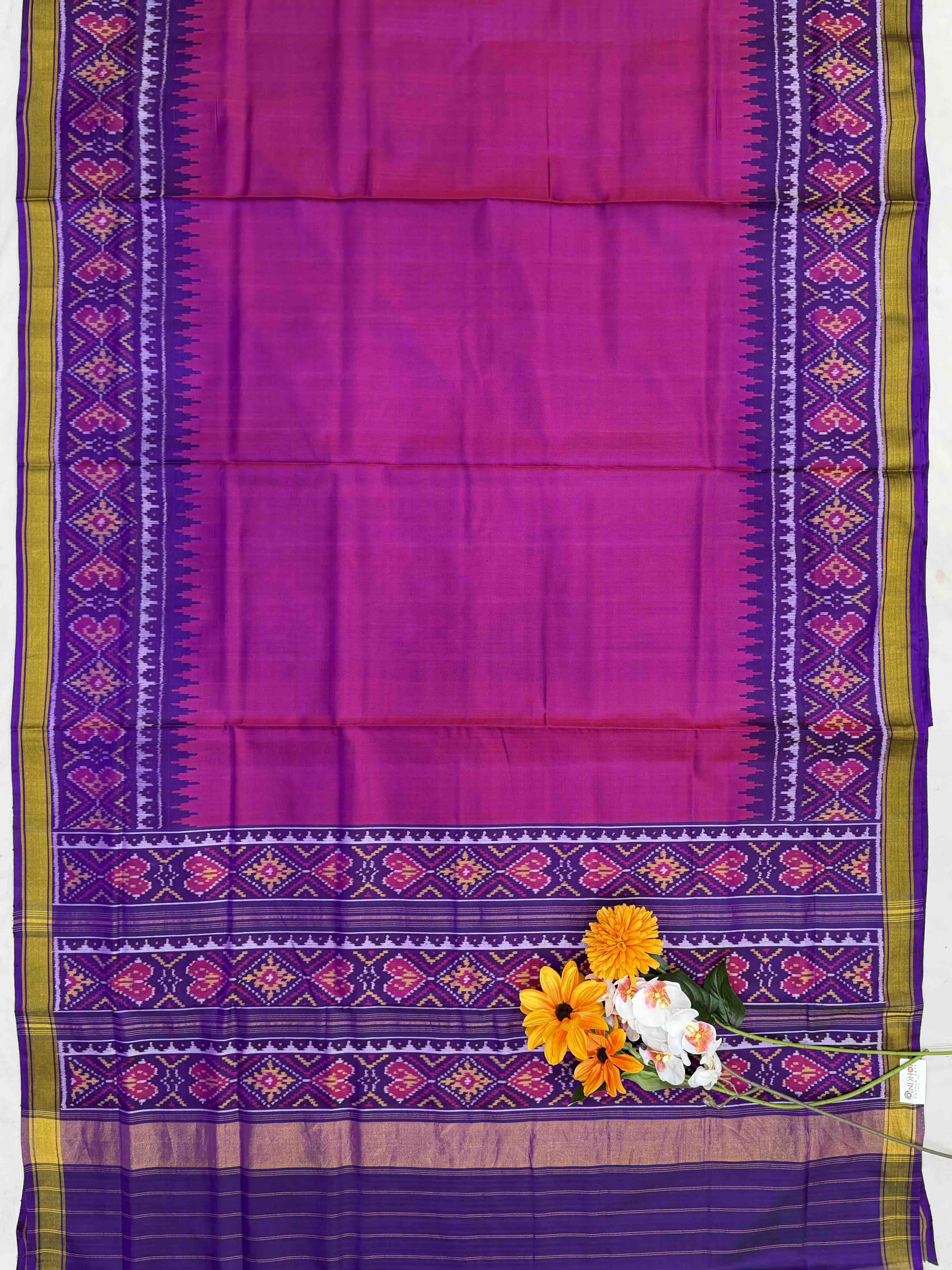 Purple & Pink plain Rajkoti Patola Saree