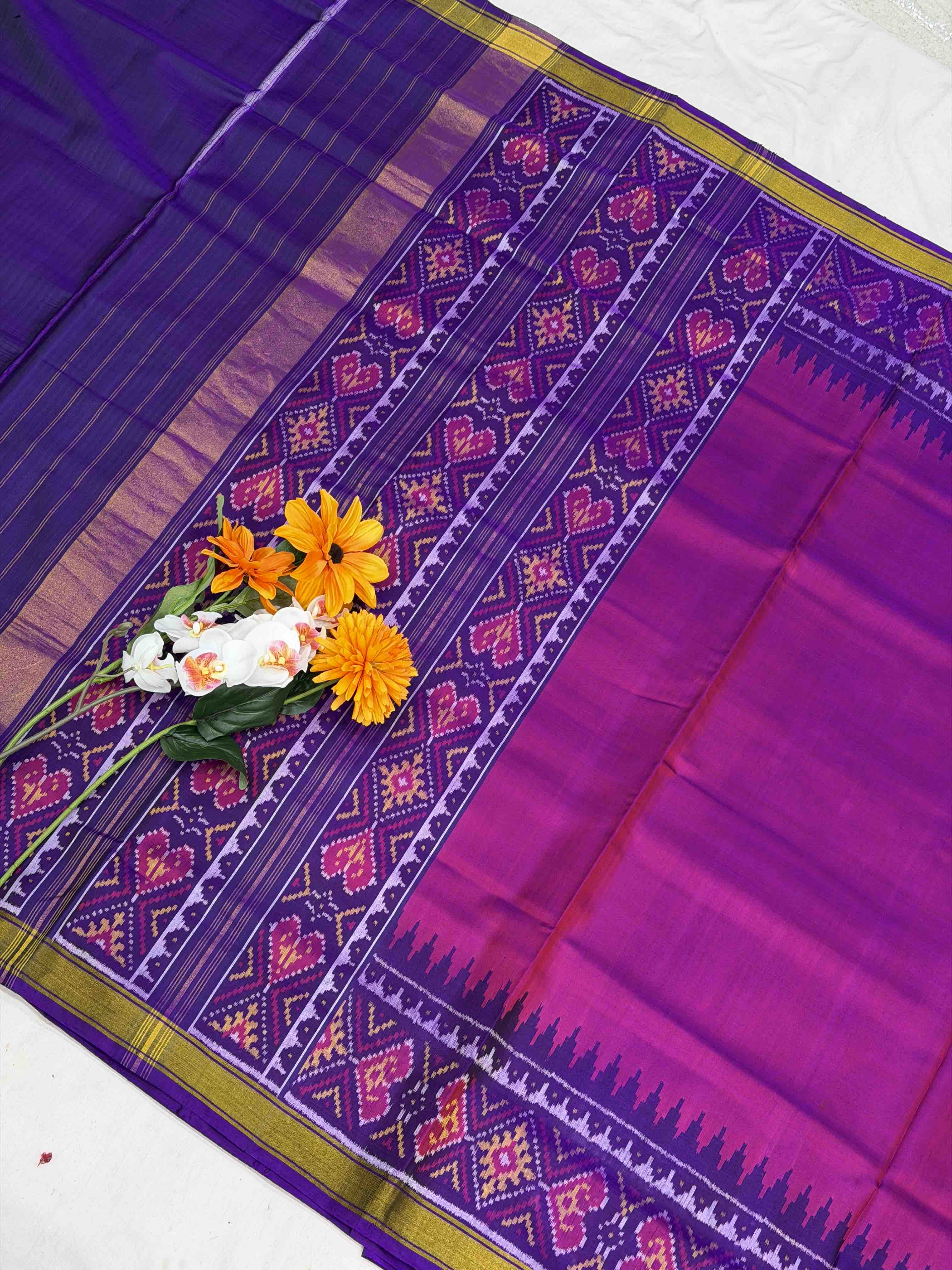 Purple & Pink plain Rajkoti Patola Saree