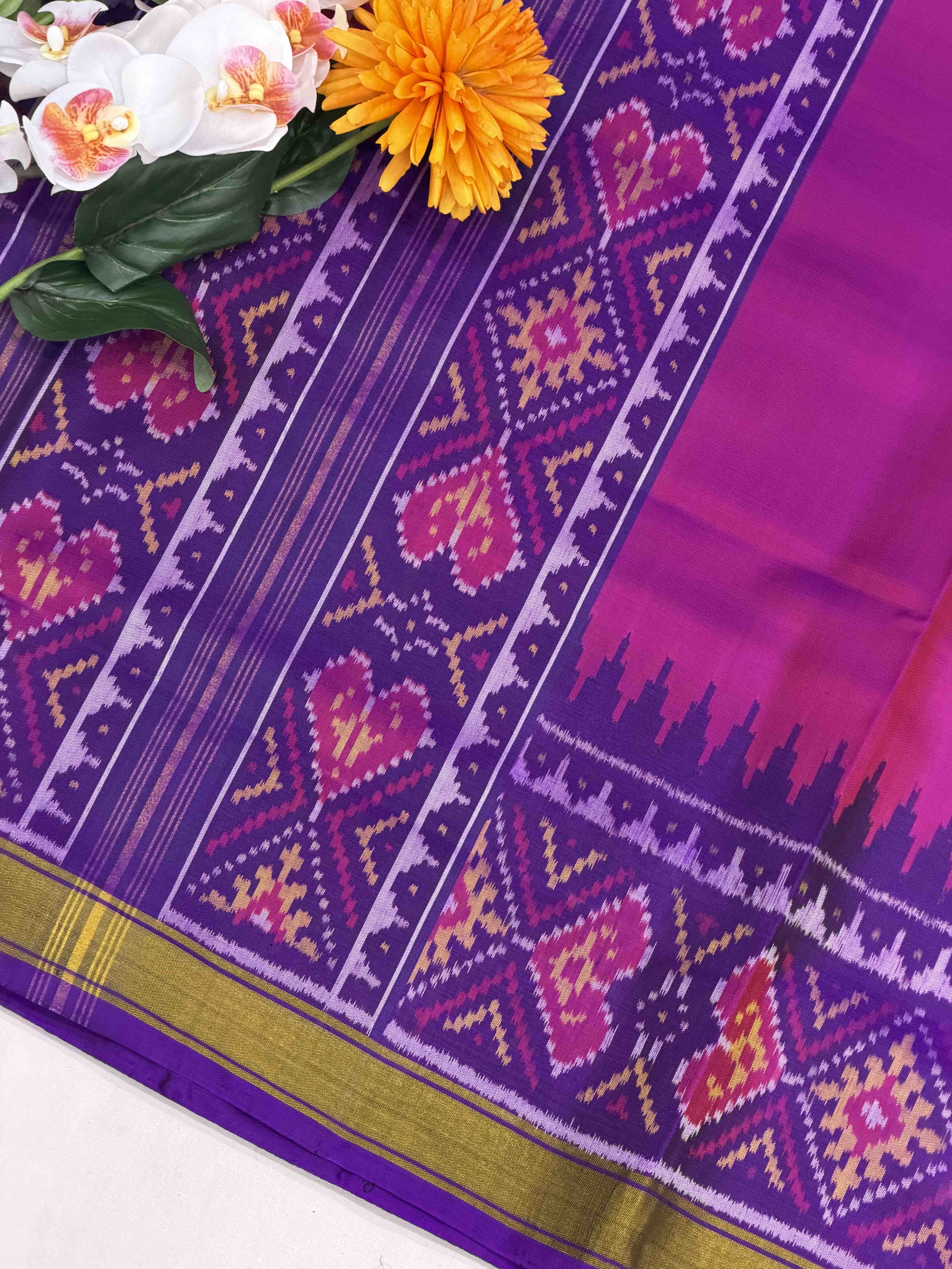 Purple & Pink plain Rajkoti Patola Saree