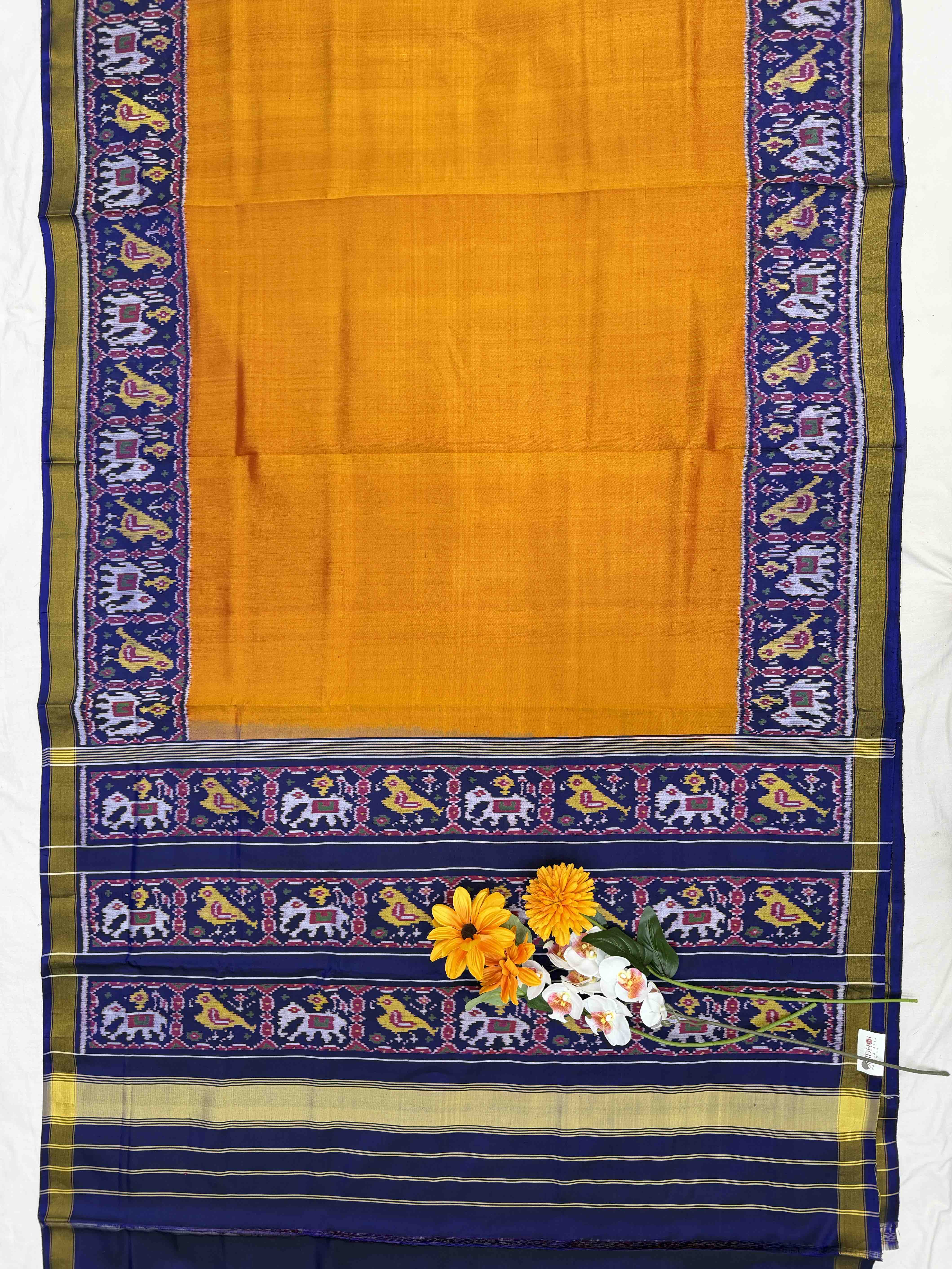 Blue & Rust plain Rajkoti Patola Saree