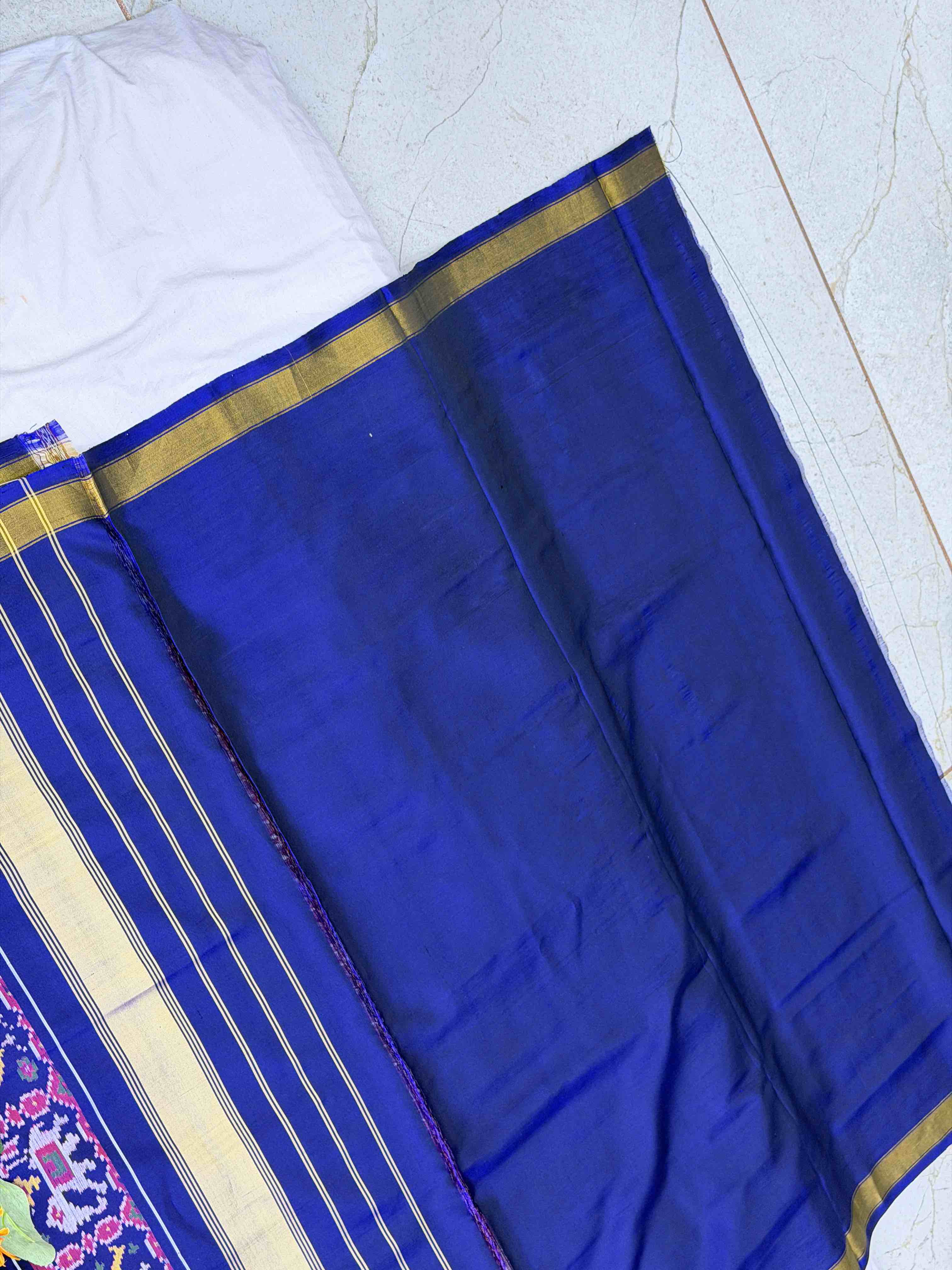 Blue & Rust plain Rajkoti Patola Saree