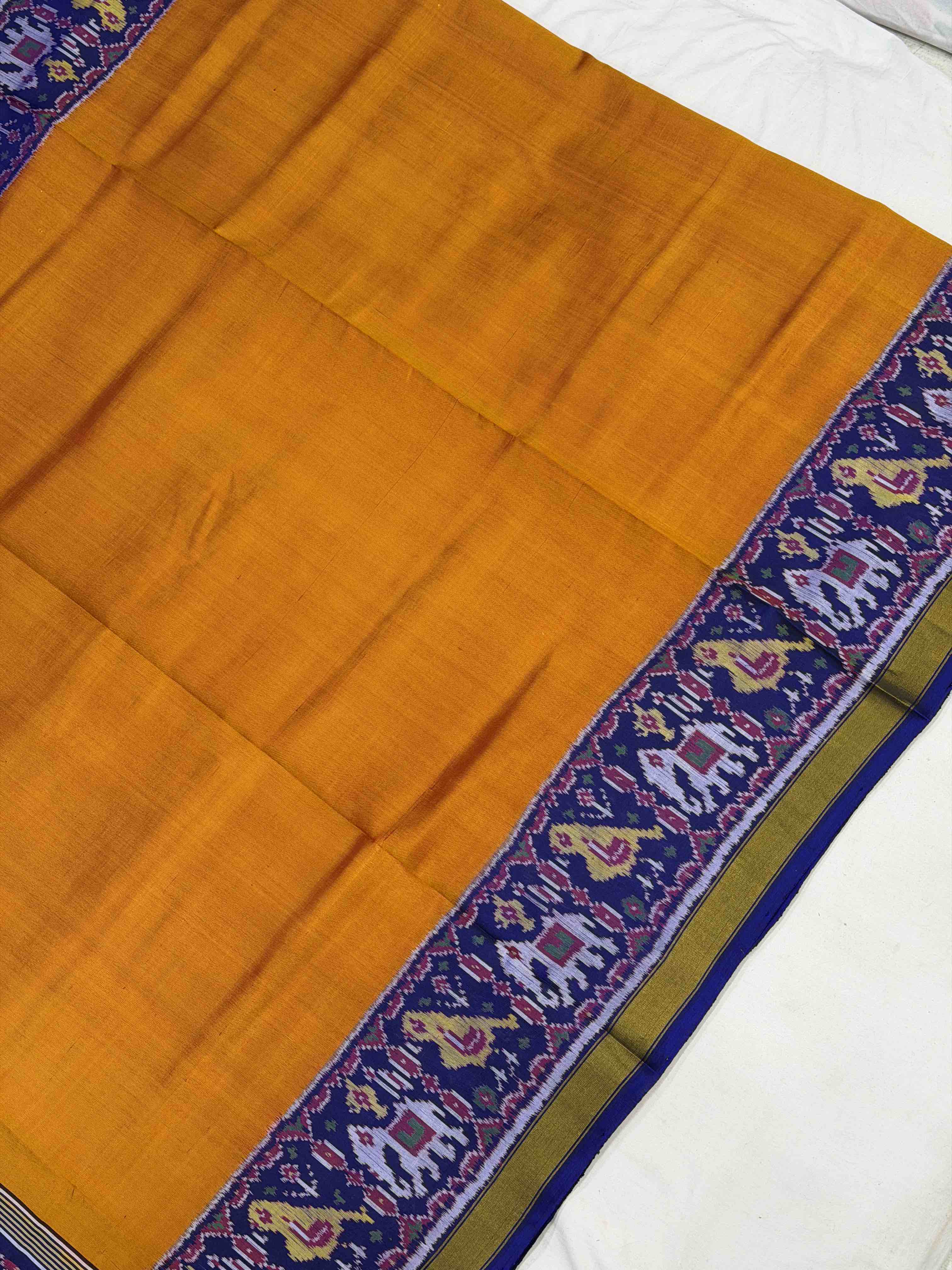 Blue & Rust plain Rajkoti Patola Saree