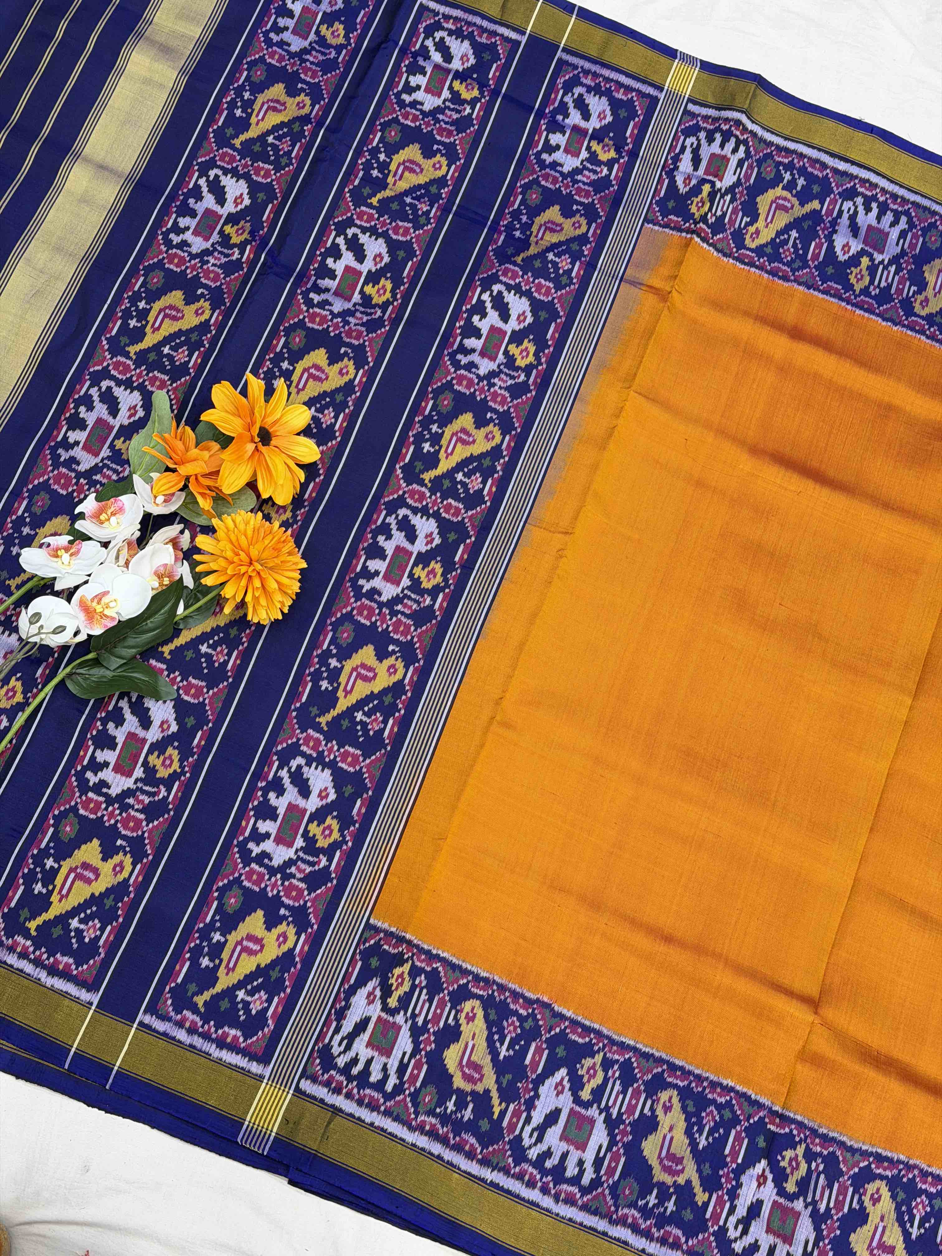 Blue & Rust plain Rajkoti Patola Saree