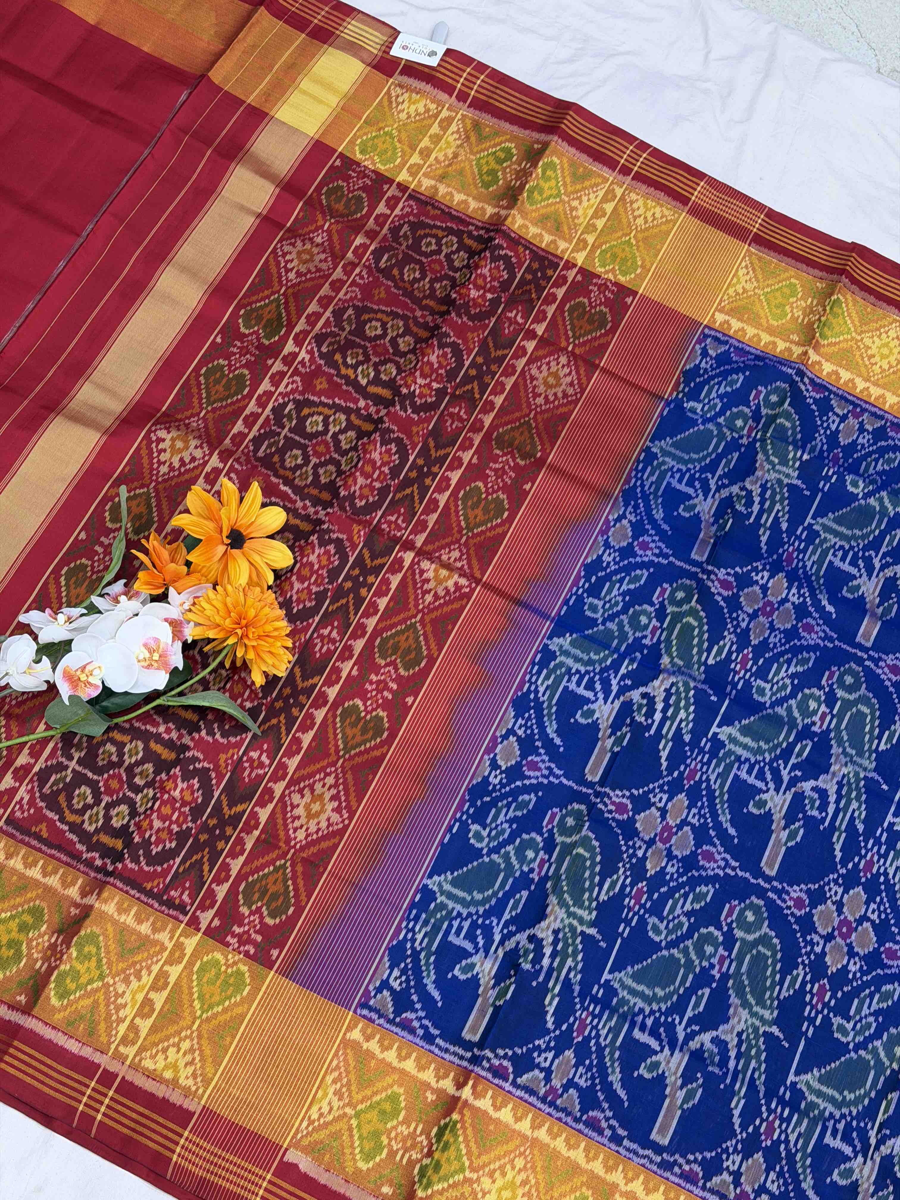 Red & Blue Parrot Design Rajkot Patola Saree