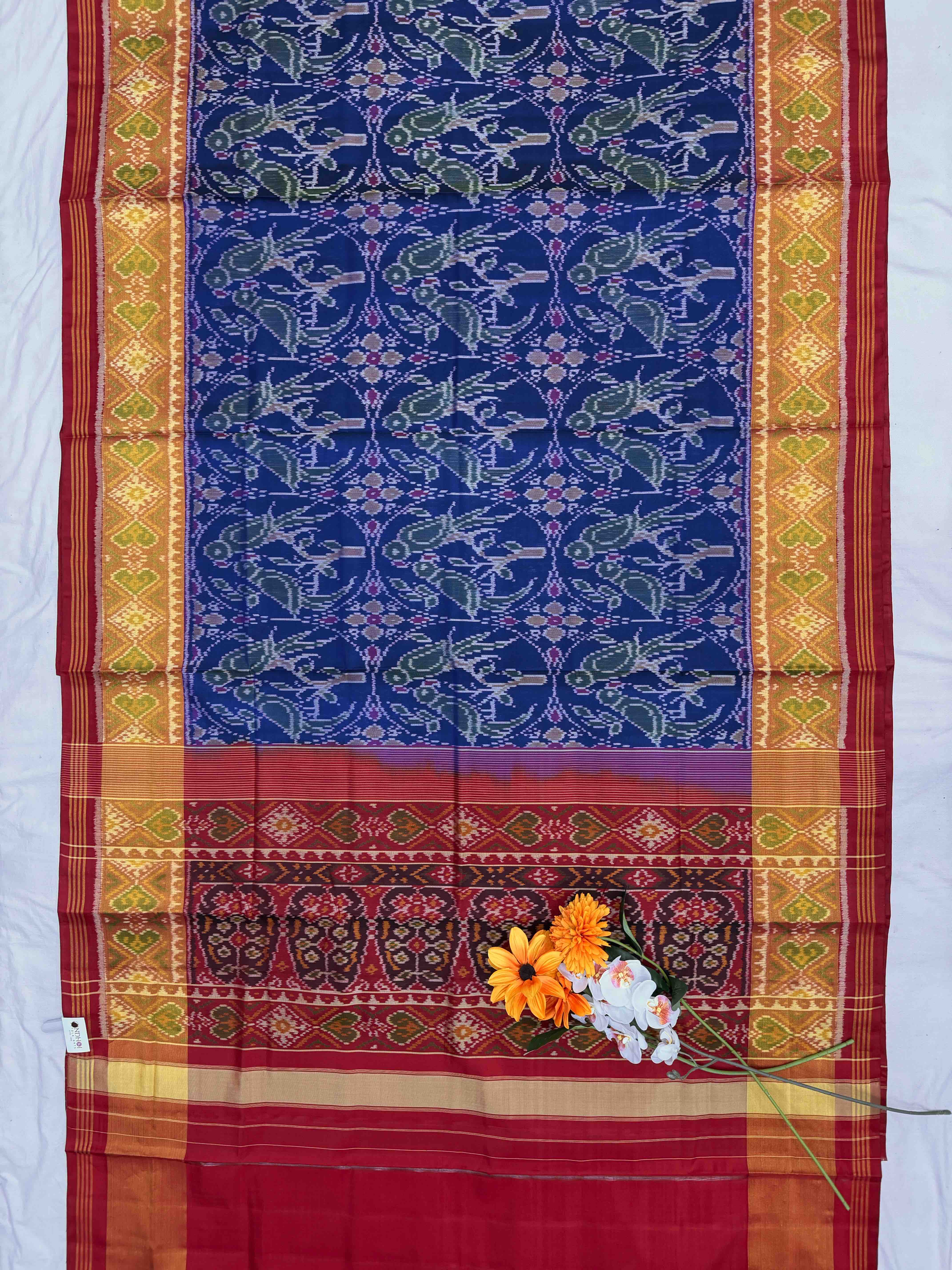 Red & Blue Parrot Design Rajkot Patola Saree
