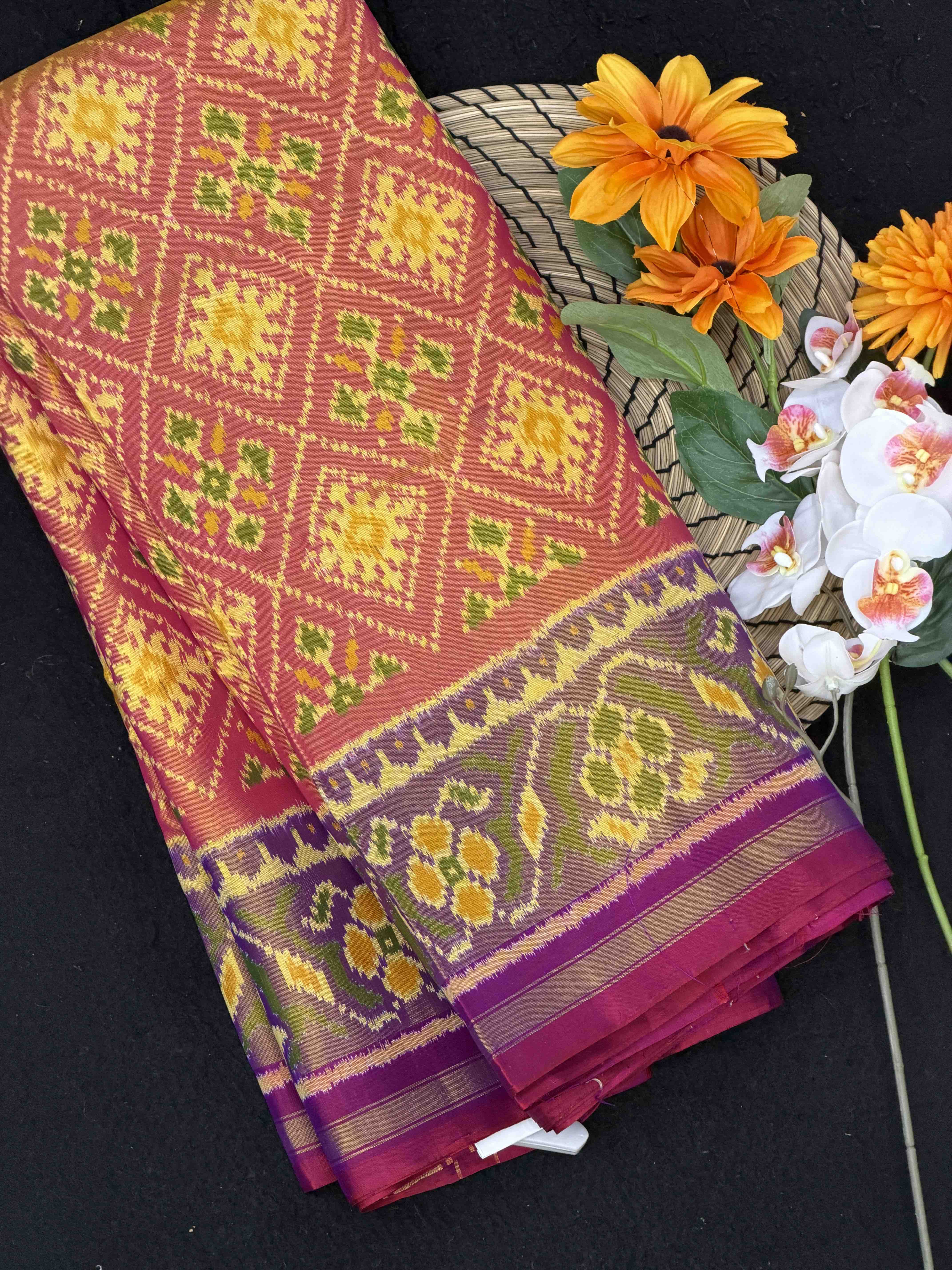 Peach & Purple chandabhat Design Rajkot Patola Saree