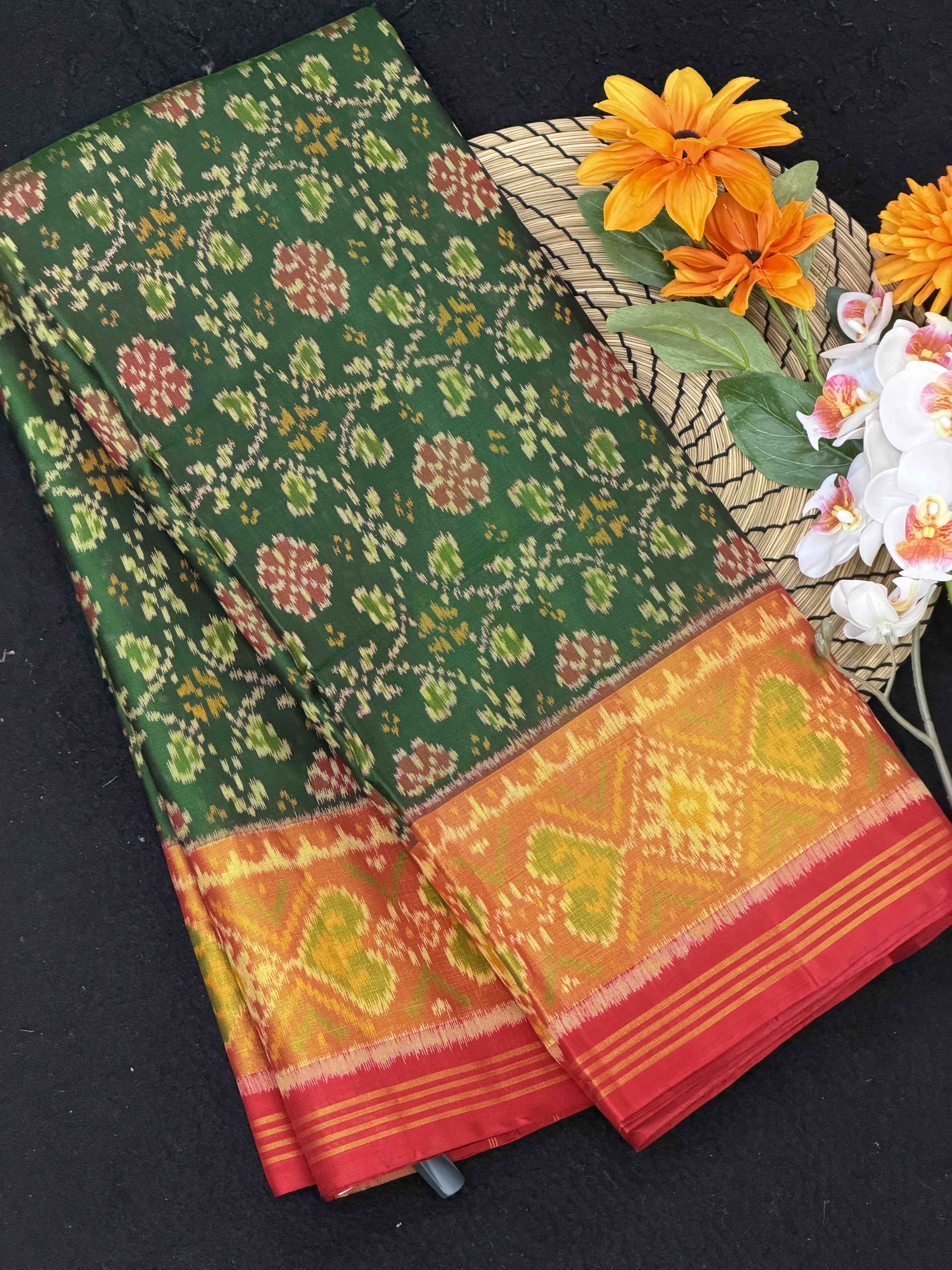 Red & Green Traditional Rajkoti Patola Sarees