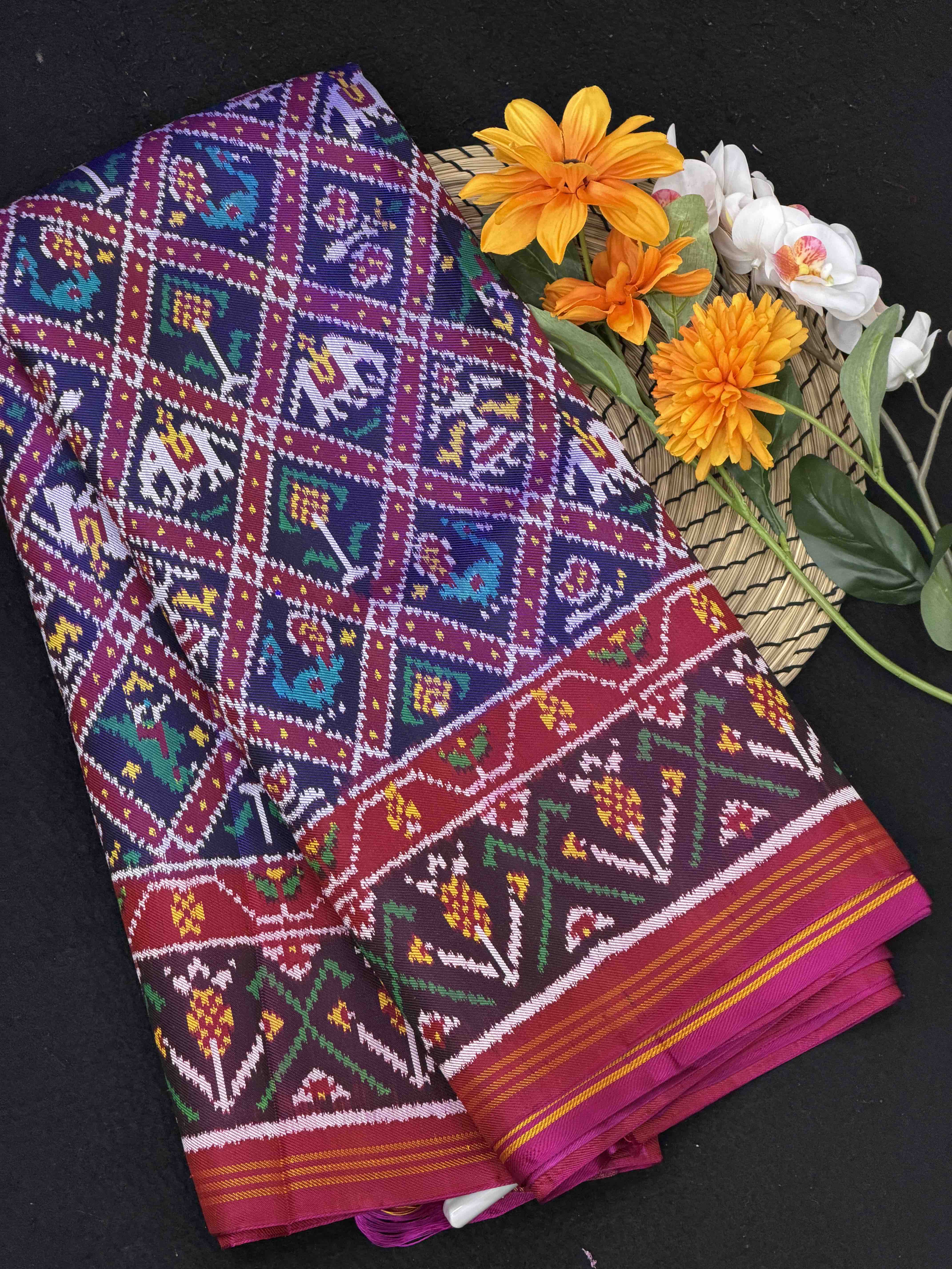 Pink & Blue small Narikunj Twill Patola Saree