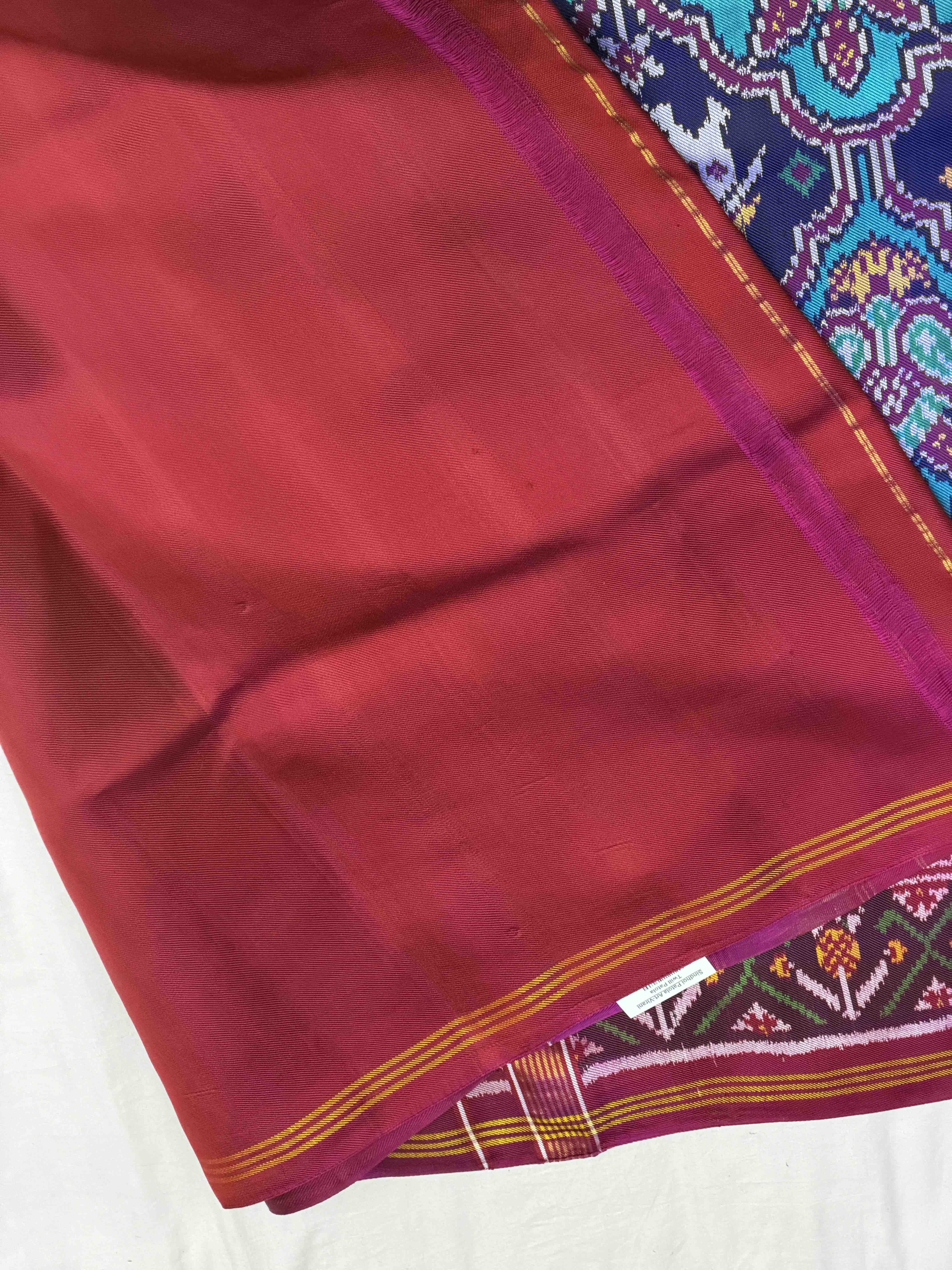 Pink & Blue Figure design Twill Patola Saree