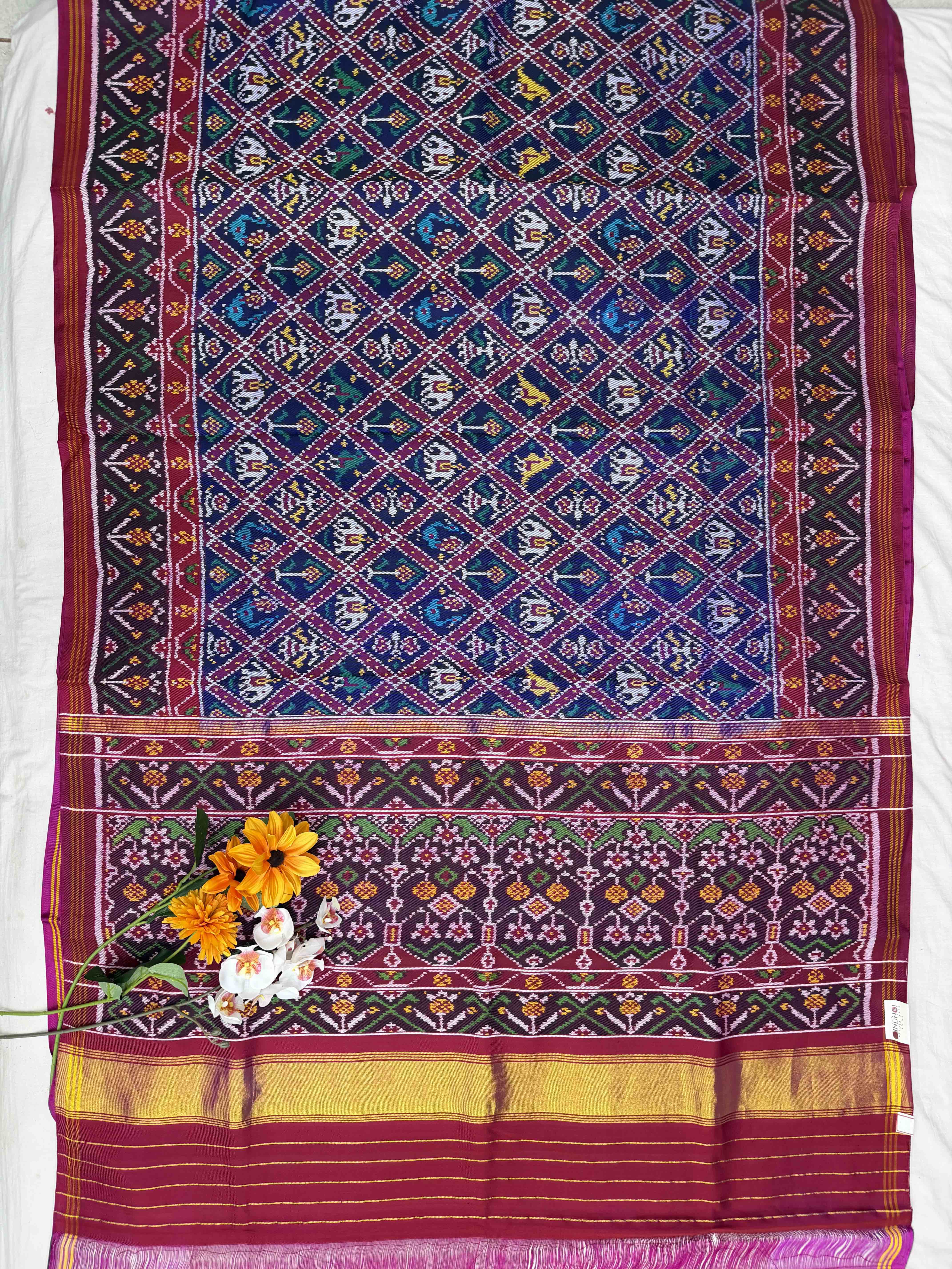 Pink & Blue small Narikunj Twill Patola Saree