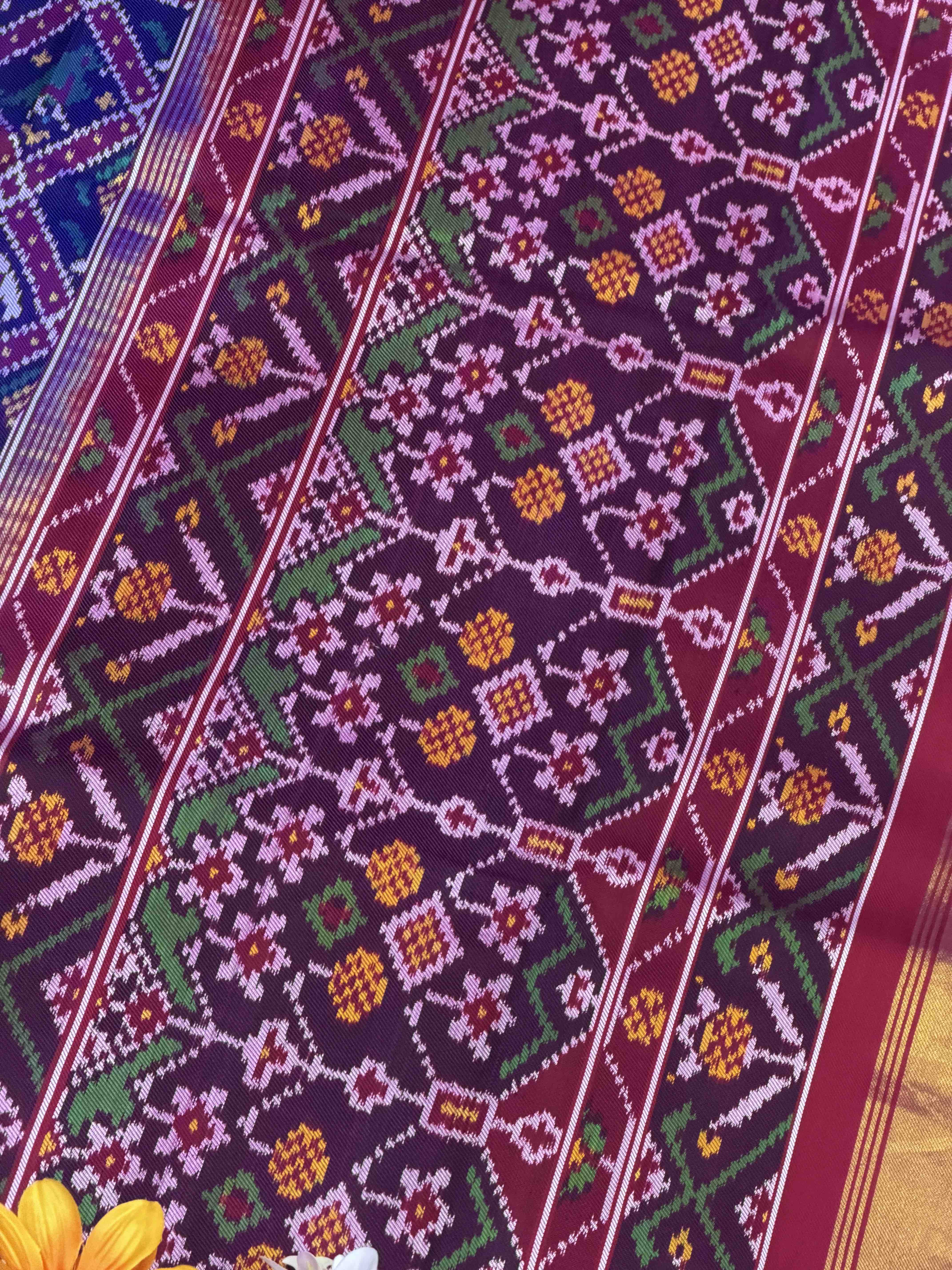 Pink & Blue small Narikunj Twill Patola Saree